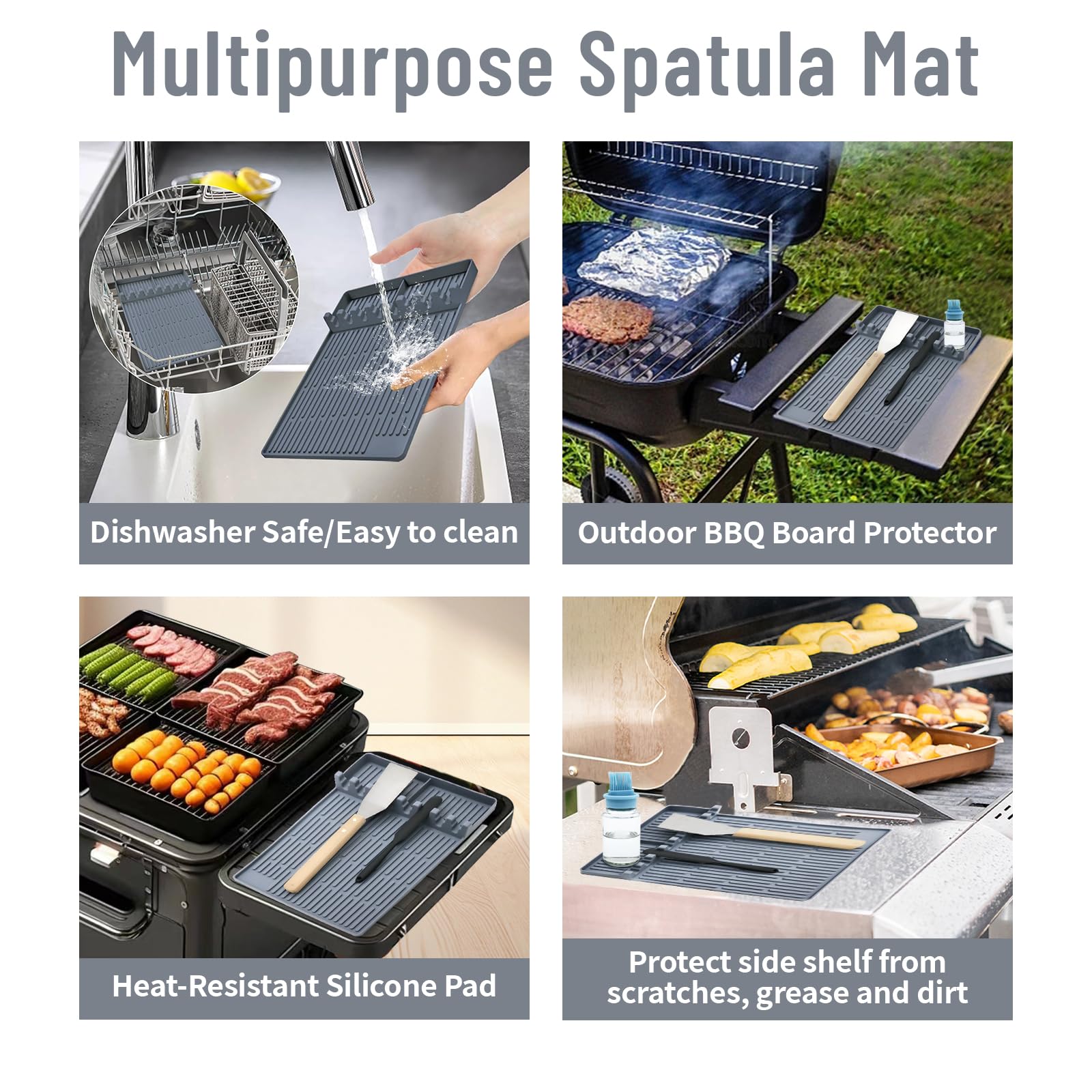 Premium Silicone Griddle Mat & Spatula Holder for Blackstone Grills - Heat-Resistant BBQ Grill Mats, Non-Stick Baking Mats & Food Prep Trays for Outdoor Cooking, Camping & Backyard Parties (Gray) - Perfect for Grilling, Baking & Kitchen Counter Protection