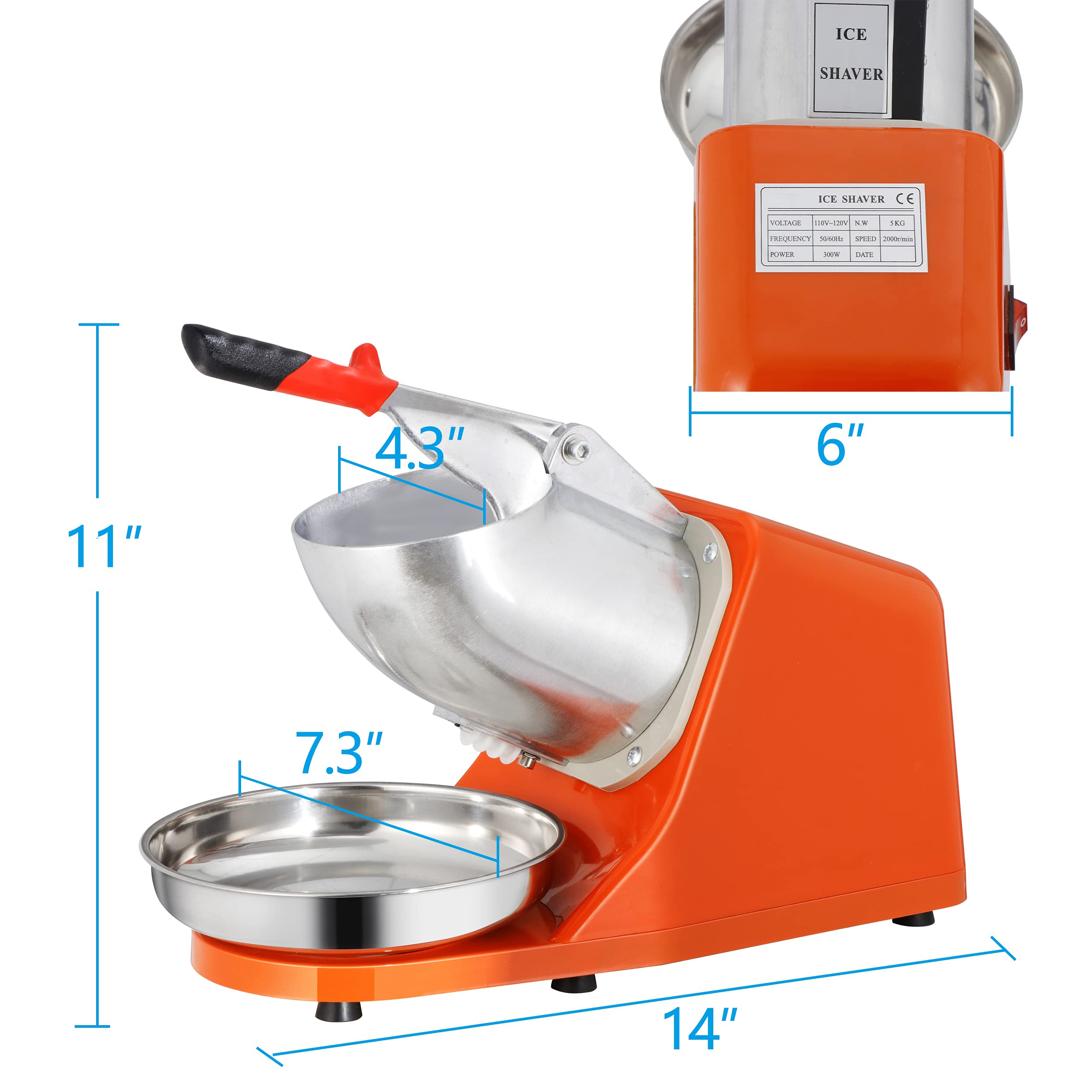 Electric Ice Shaver Machine 300W - Commercial & Home Use Stainless Steel Ice Crusher for Snow Cones, Cocktails & Slushies - Perfect for Parties, Bars & Restaurants