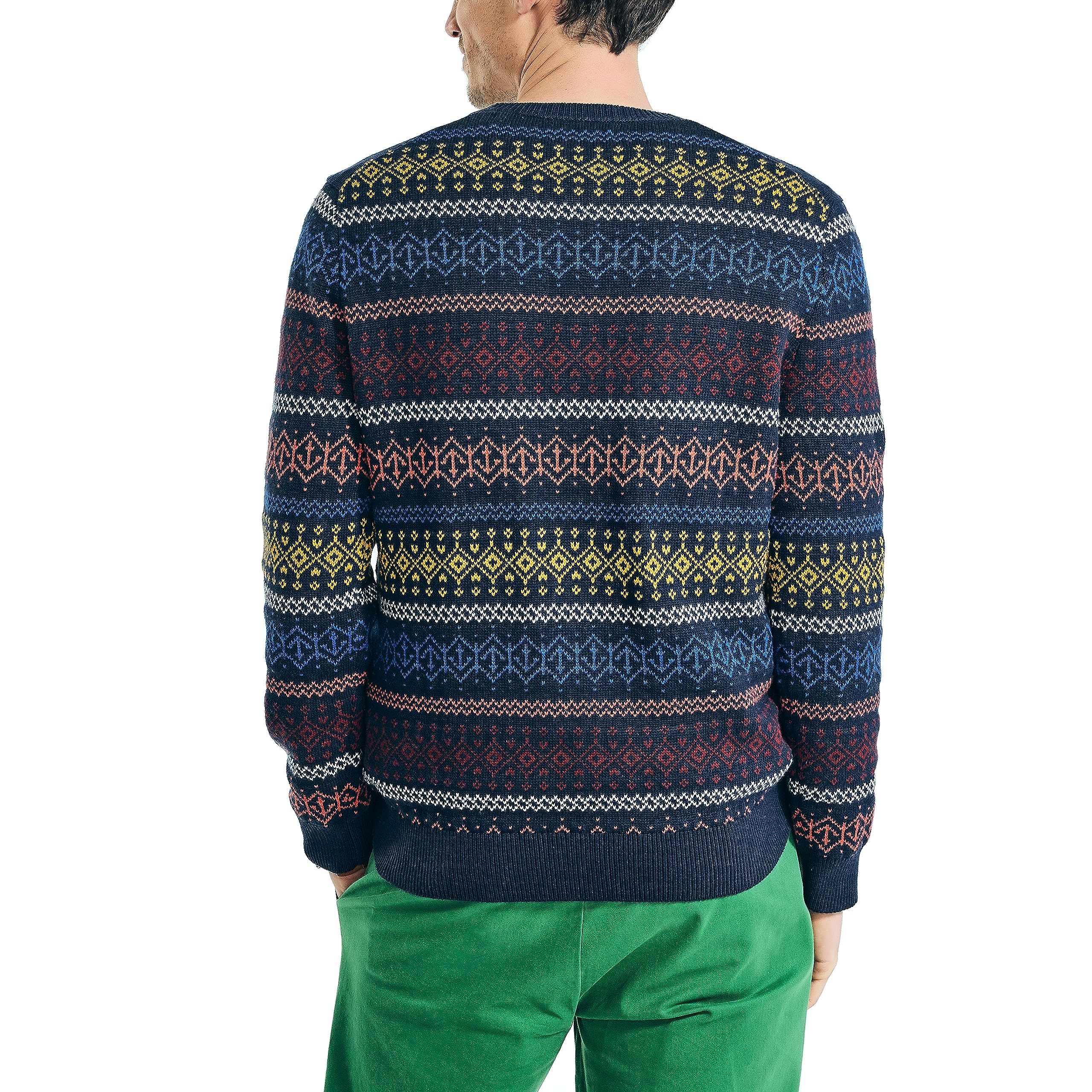 Nautica Men's Fair Isle Knit Crewneck Sweater - Classic Winter Pullover for Casual Wear & Holiday Outfits