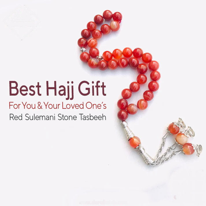 Red Sulemani Aqeeq Tasbih Prayer Beads | 33 Medium Size Gemstone Beads | Islamic Zikr & Meditation | Perfect for Spiritual Healing & Stress Relief