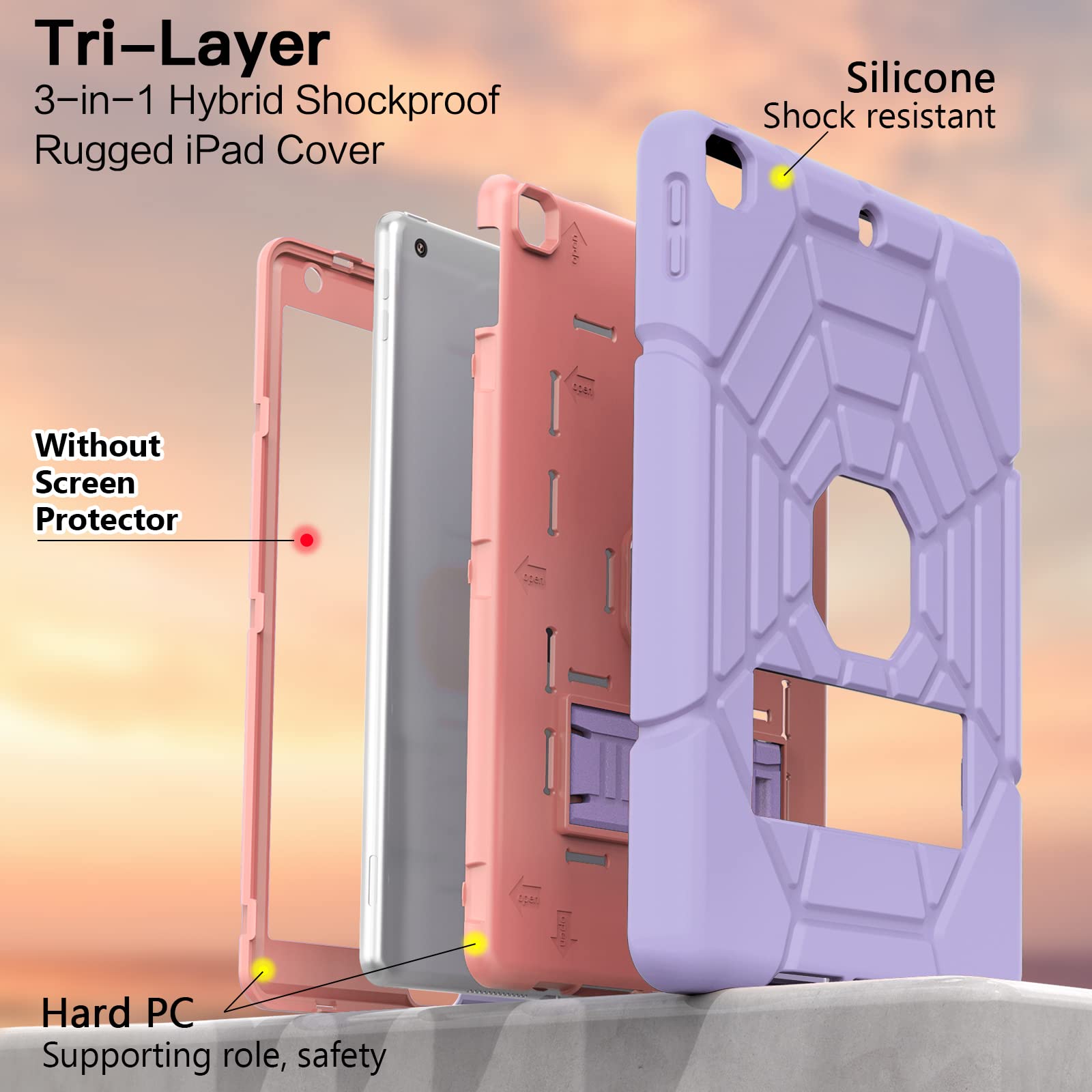 Grifobes Shockproof Rugged Protective Case for iPad 6th/5th Generation (2018/2017) & iPad Air 2 (2014) 9.7 Inch - Heavy Duty Stand Cover for Kids, Boys & Girls (Purple) - Perfect for School, Travel & Outdoor Activities