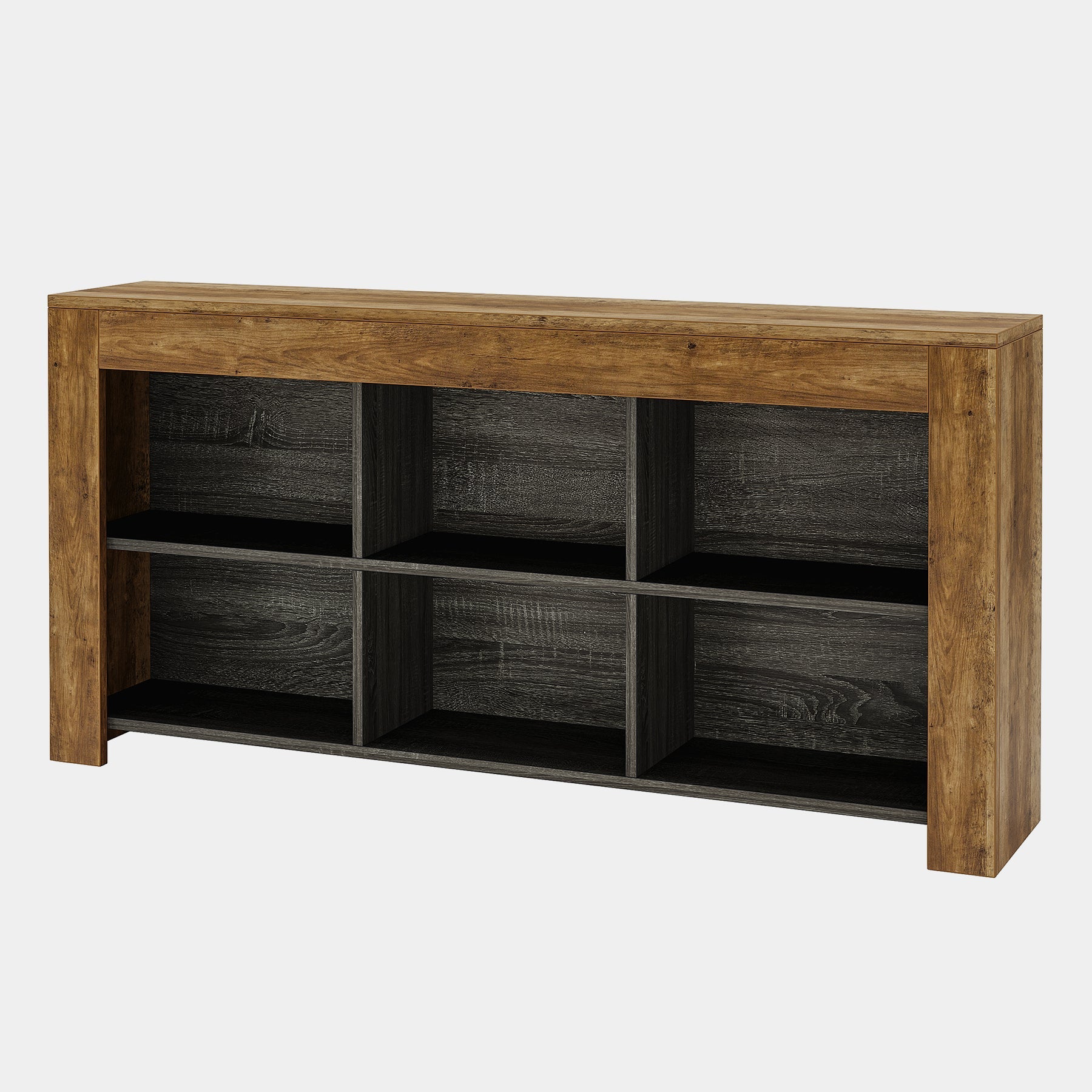 Rustic Wood Sofa Table with 6 Storage Cubes - Entryway Console Table for Living Room, Hallway & Home Decor