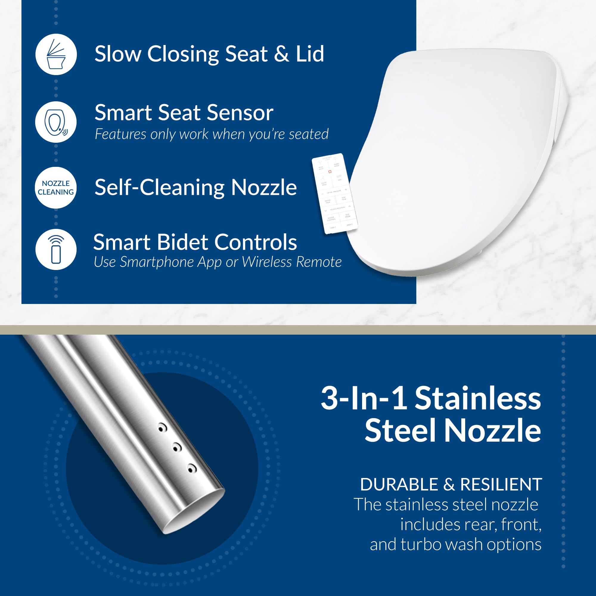 Smart Bidet Toilet Seat - Bio Bidet BB1200 with Warm Water, Air Dryer & Heated Seat | App-Enabled for iOS & Android | Remote Control, Slow Close Lid | Elongated White | Perfect for Modern Bathrooms & Luxury Home Upgrades