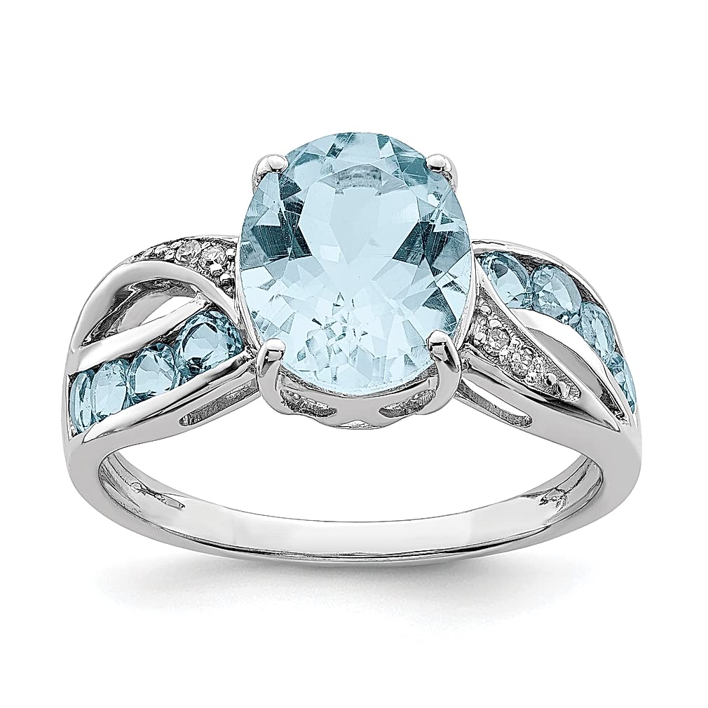 925 Sterling Silver Diamond Sky Blue Topaz Band Ring for Women - Elegant Gemstone Fine Jewelry, Perfect Gift for Her - Ideal for Weddings, Anniversaries & Special Occasions