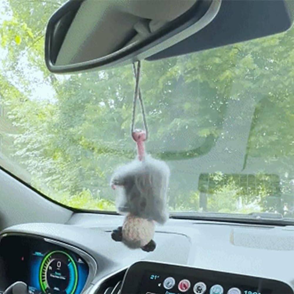 Handmade Knitted Possum Car Charm - Cute Hanging Mirror Pendant for Car Rearview, Office & Home Decor - Perfect Gift for Animal Lovers (Use in Cars, Offices, or as Wall Decoration)