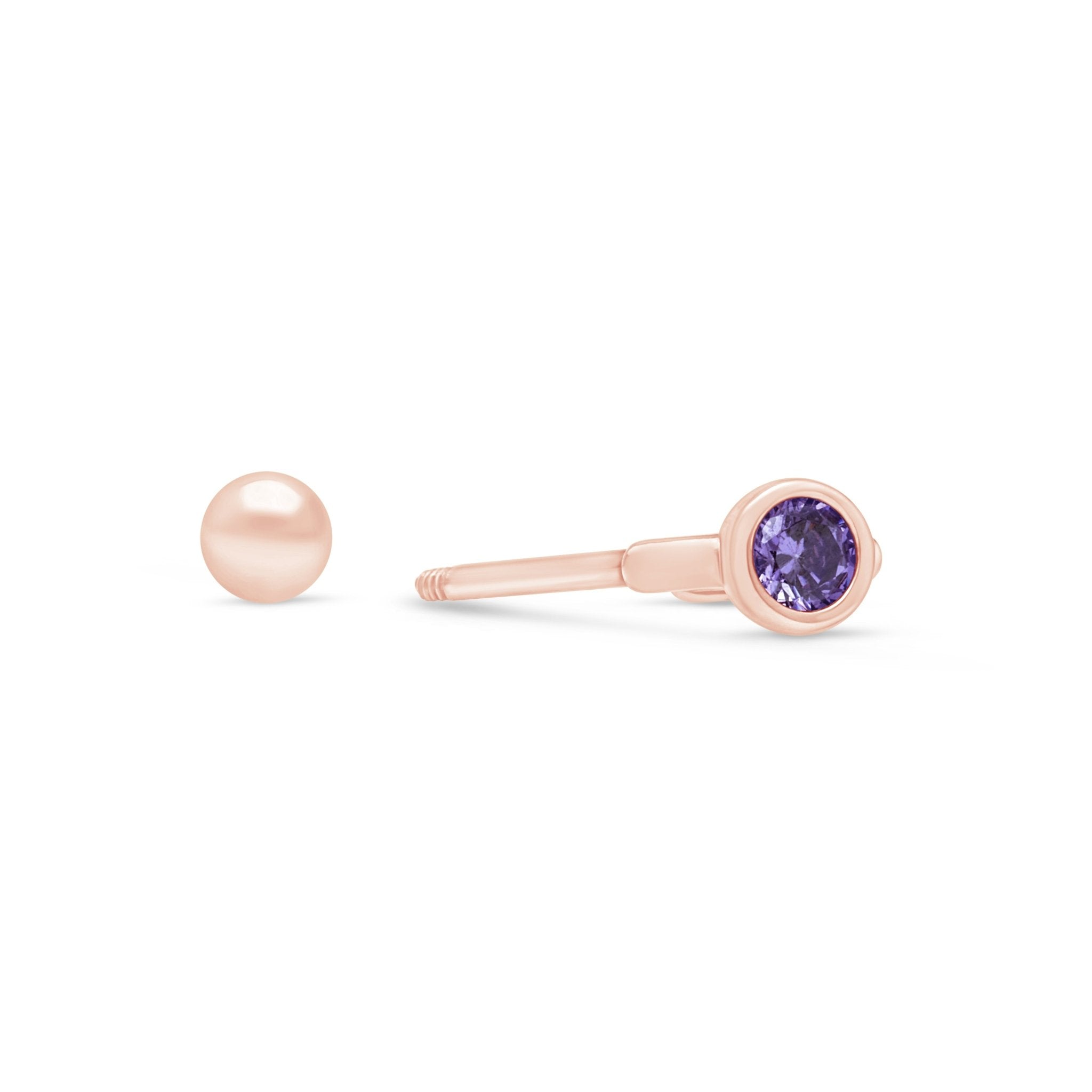 14K Rose Gold Amethyst Huggie Hoop Earrings for Women - Dainty Everyday Jewelry, Perfect for Work, Date Night & Special Occasions