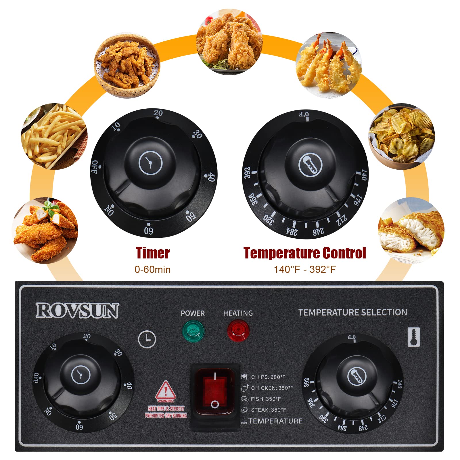 ROVSUN 22.8QT 5000W Commercial Dual Tank Electric Deep Fryer with Timer & Temperature Control - Stainless Steel Countertop Deep Fryer for Home, Restaurant, and Catering - Perfect for Frying Chicken, Fish, French Fries, and Donuts