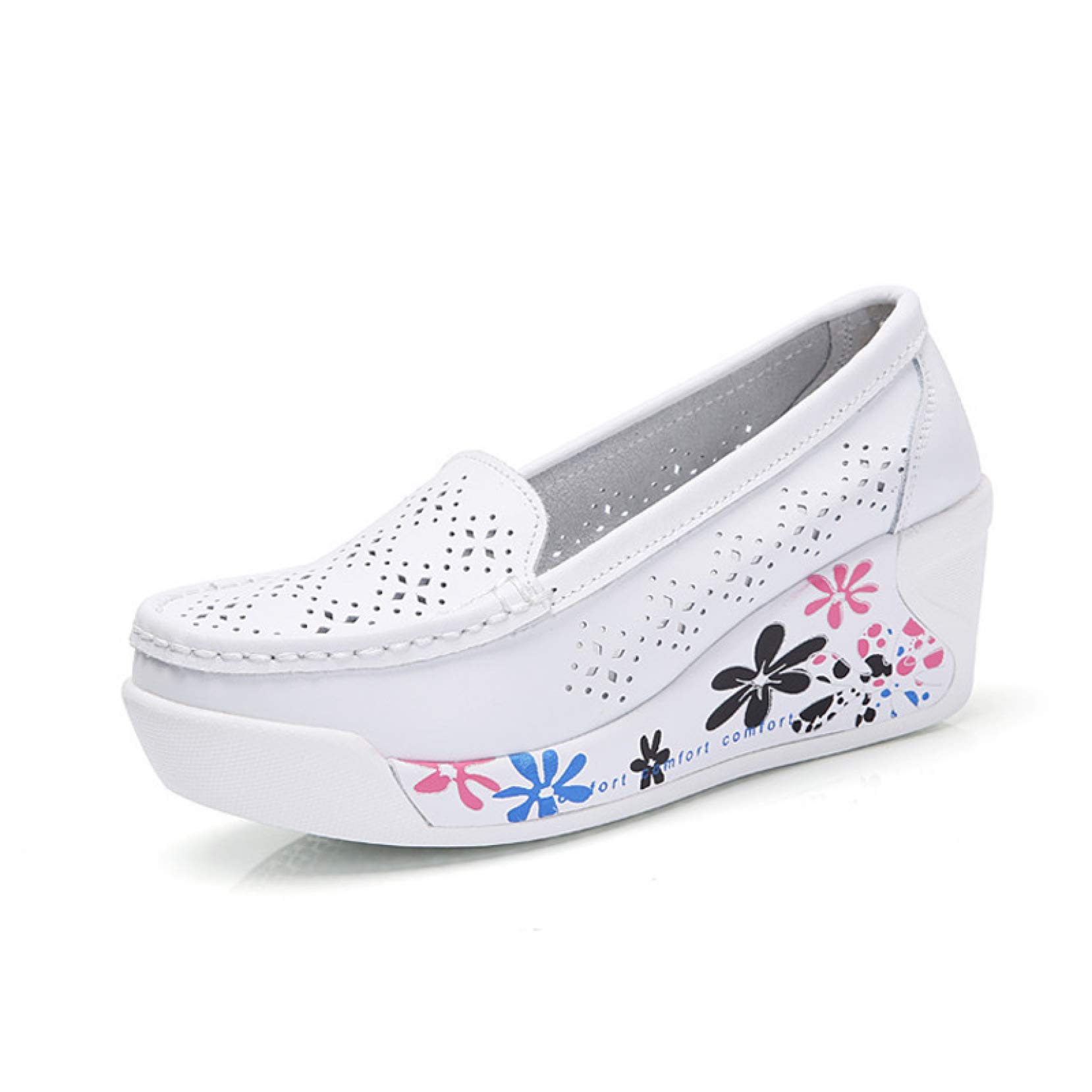 QSCQ Women's Floral Print Slip-On Wedge Moccasins - Breathable Platform Boat Shoes for Casual Wear, Beach Walking & Summer Outfits | Perfect for Vacation, Shopping, Daily Comfort, Outdoor Activities | Ideal for Beach Trips, Street Fashion, and Weekend Getaways