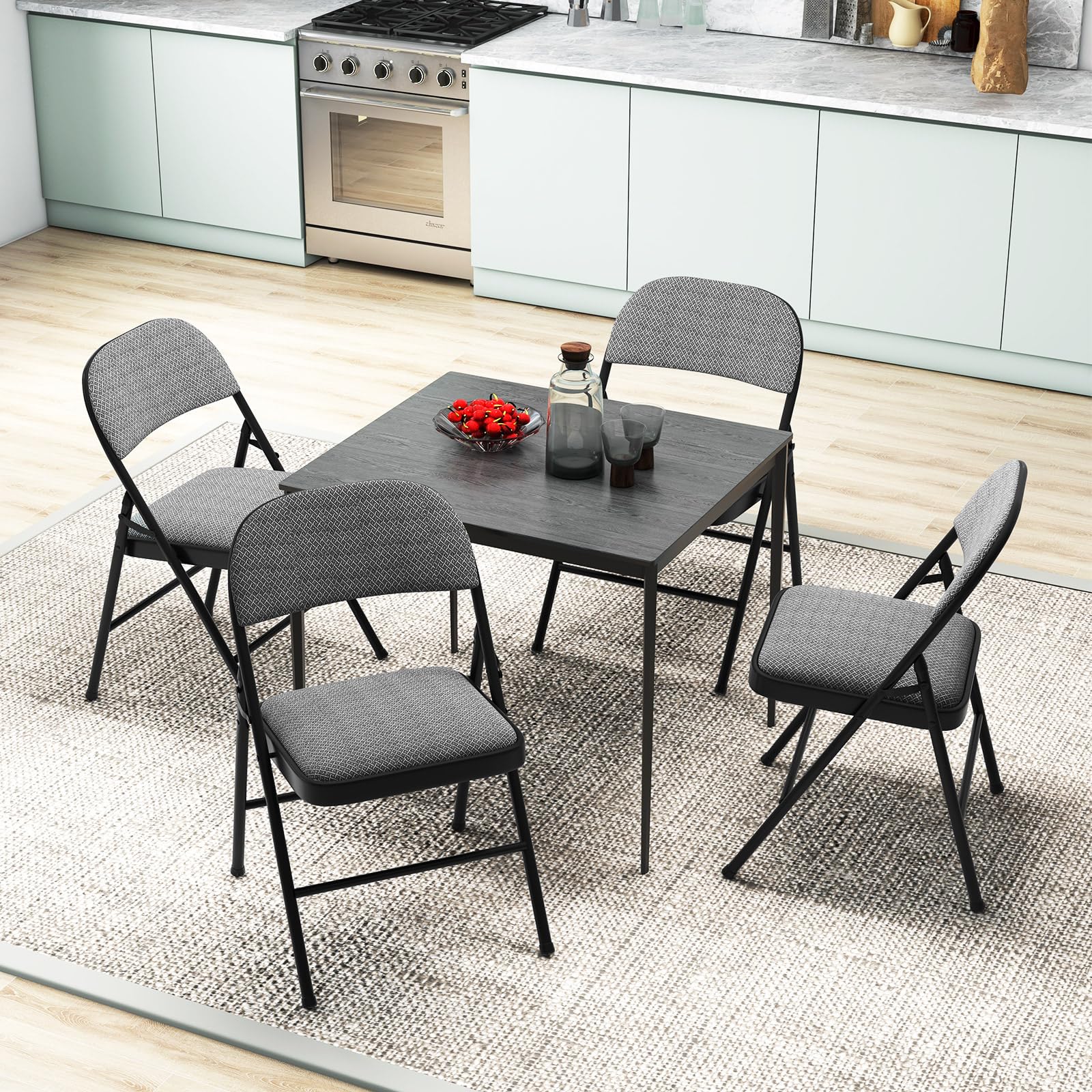 Casart 4-Pack Folding Chairs - Portable Dining Chairs with Padded Seat & Back, Sturdy Metal Frame - Foldable Guest Chairs for Home, Office, Party, Event & Conference Room (Grey & Black) - Perfect for Indoor & Outdoor Gatherings, Camping & Extra Seating