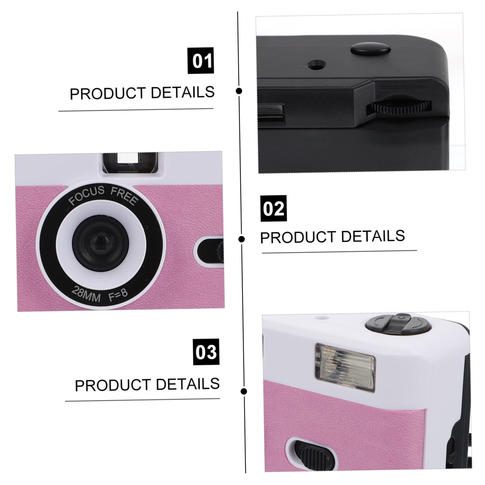 Mikikit 7 Pcs Retro Film Camera Set - Vintage Reusable 35mm Film Camera with Flash, Portable Mini Camera for Travel, Parties & Photography Enthusiasts (White ABS Plastic)