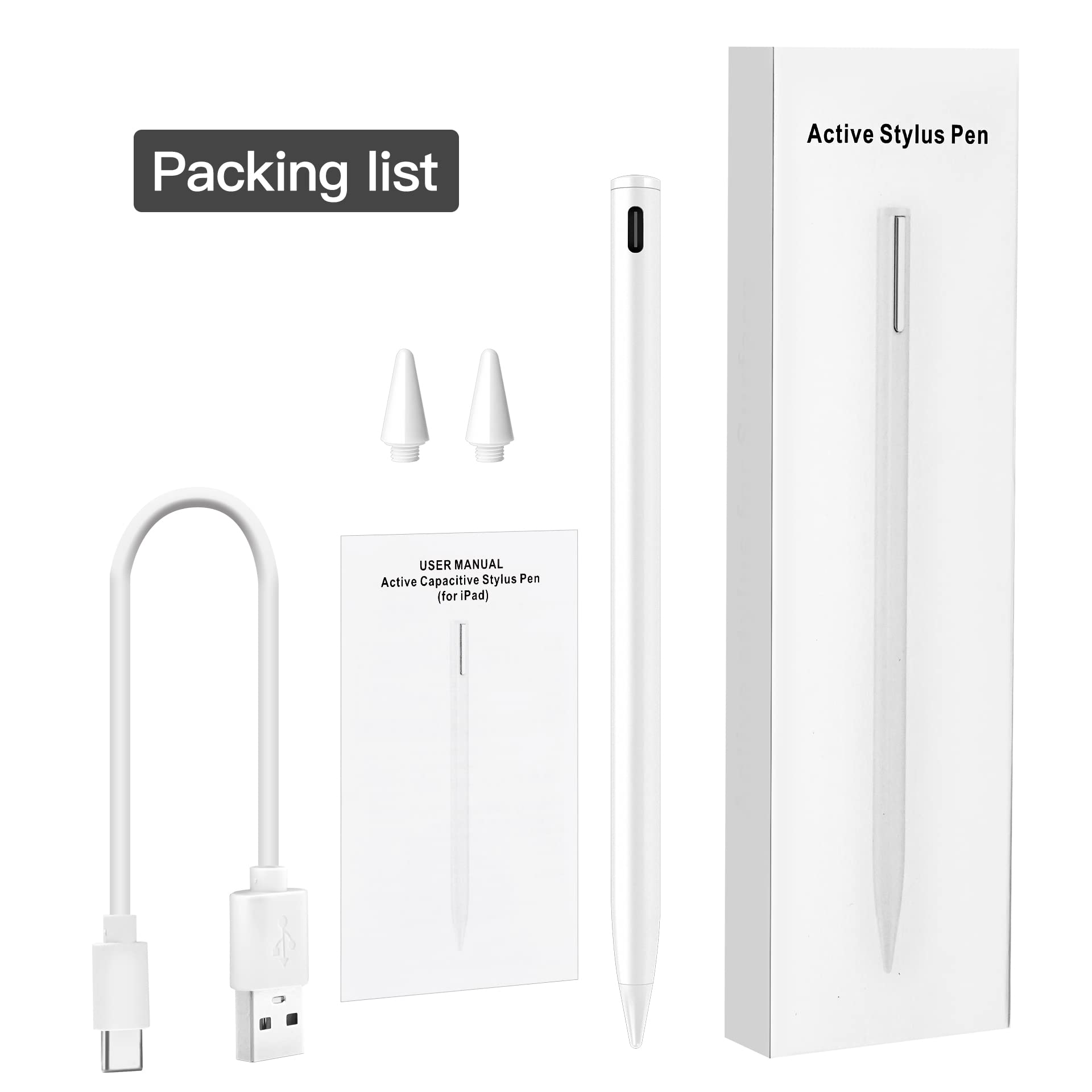 Premium Stylus Pen for iPad Pro 11 & 12.9 Inch, iPad Air (3rd/4th/5th Gen), iPad Mini (5th/6th Gen), iPad (6th-9th Gen) - Palm Rejection & Tilt Detection - White - Perfect for Drawing, Note-Taking & Digital Art