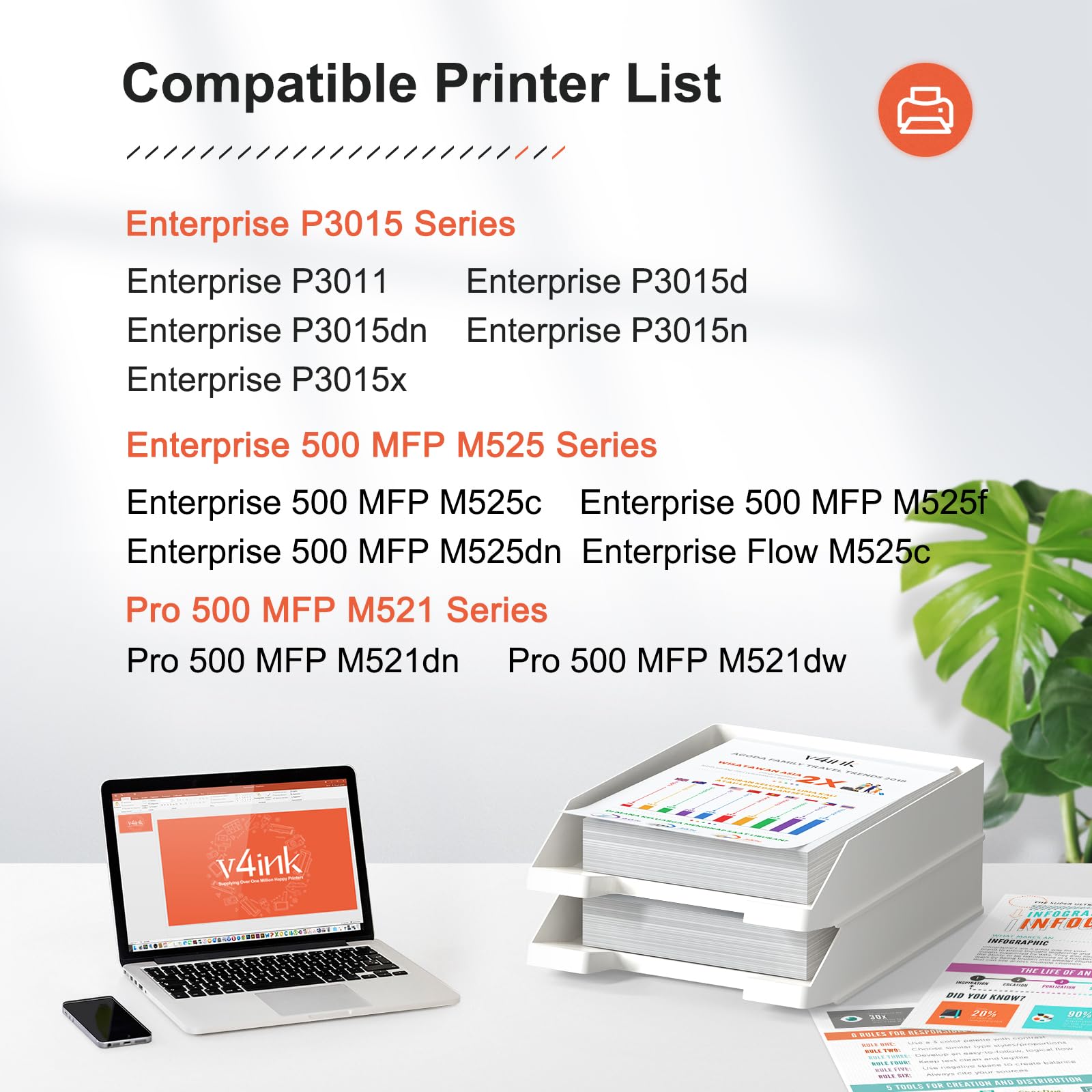 V4ink Compatible CE255X Toner Cartridge Replacement for HP 55X CE255X 55A CE255A (12500 Pages) - Works with HP P3015, P3015dn, P3015x, Enterprise Pro 500 MFP, M525, M521, M521dn, M521dw Printers - Ideal for Office & High-Volume Printing