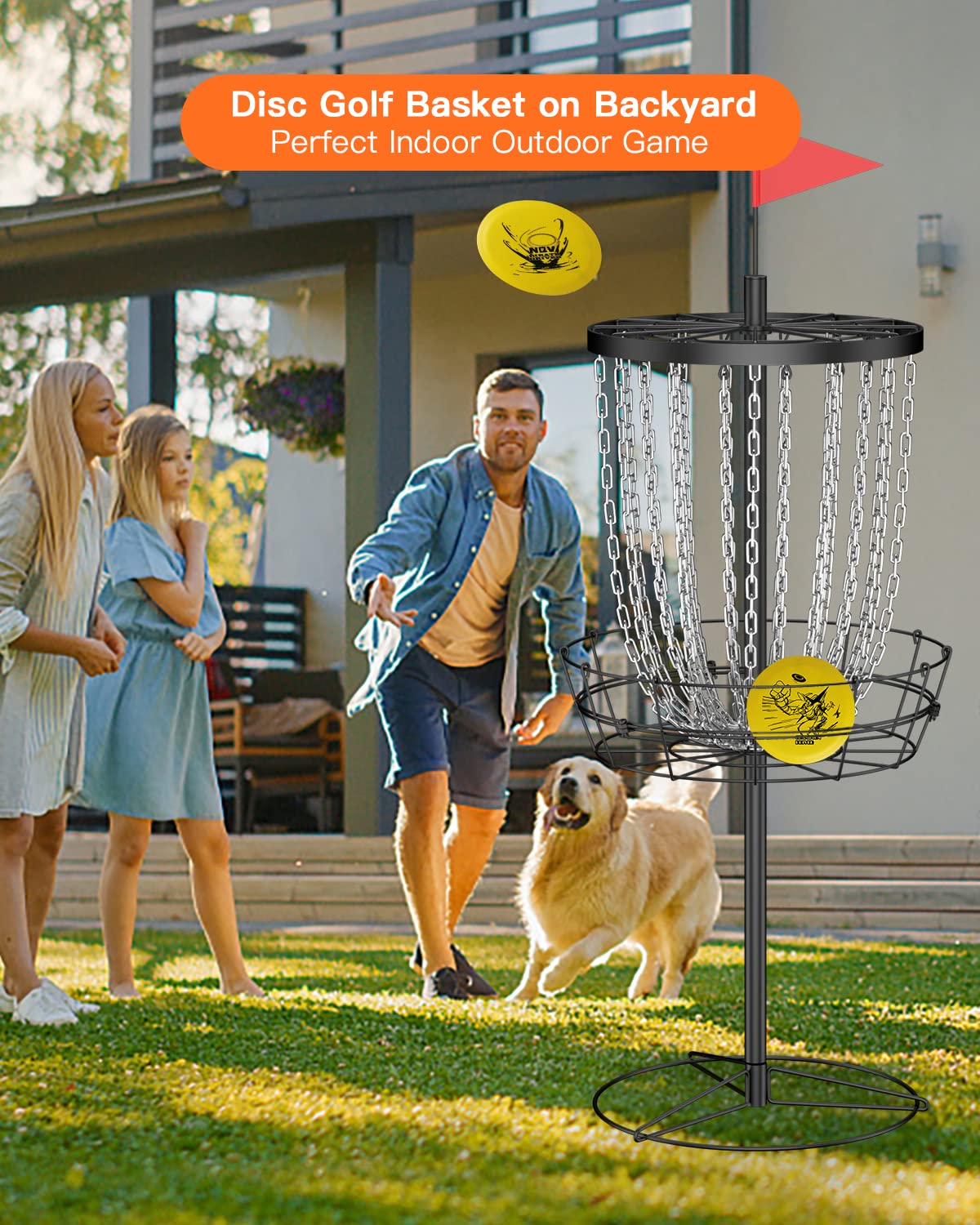 Professional NQV 24-Chain Portable Disc Golf Basket with Carry Bag - Indoor & Outdoor Disc Golf Target, Cage, Goal for Practice & Games | Perfect for Backyard, Park, and Tournament Play