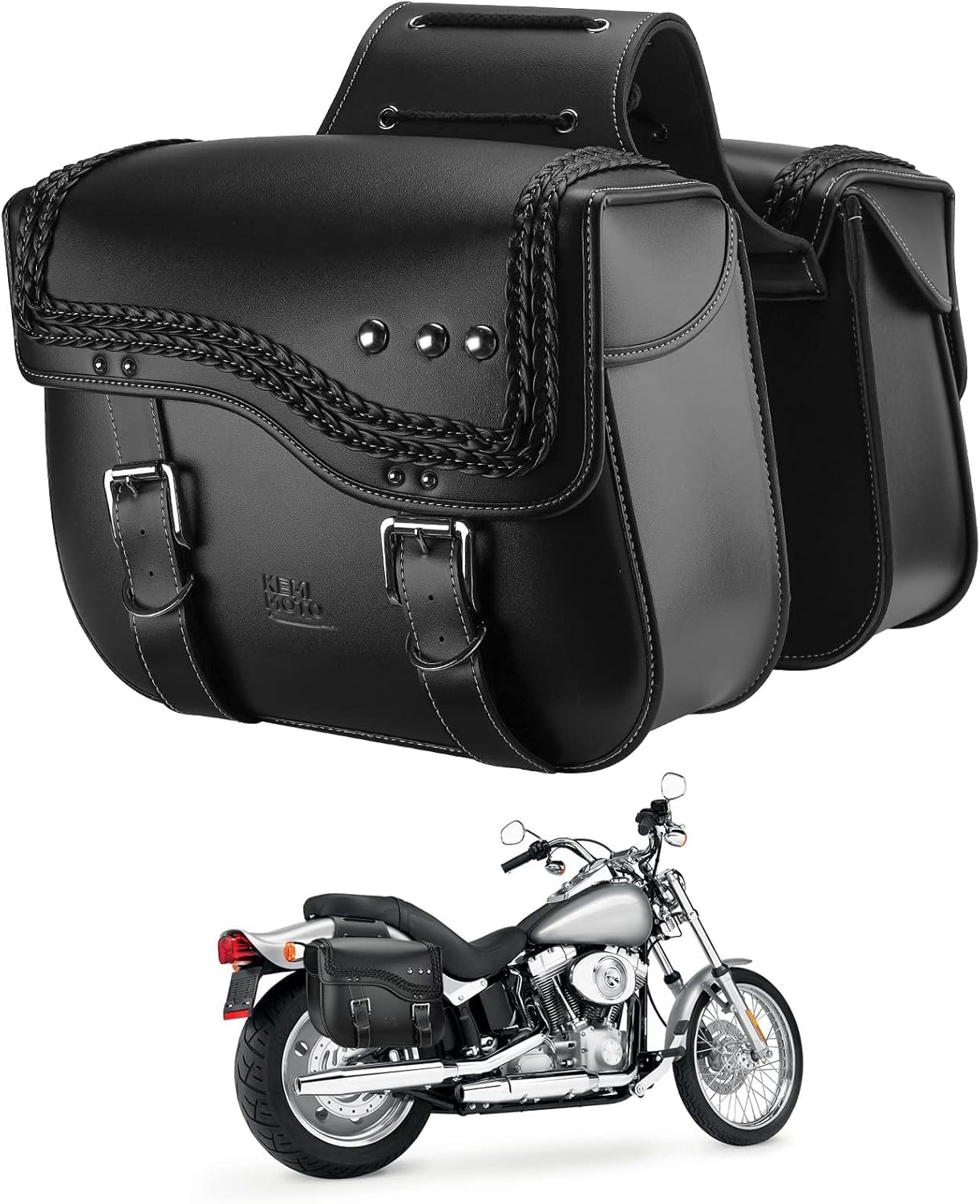 KEMIMOTO Upgraded 30L Motorcycle Saddlebags - Anti-Scalding PU Leather Luggage Side Bags for Harley Sportster, Softail, Dyna & Honda Shadow, V-Star | Waterproof Storage for Road Trips & Daily Commuting