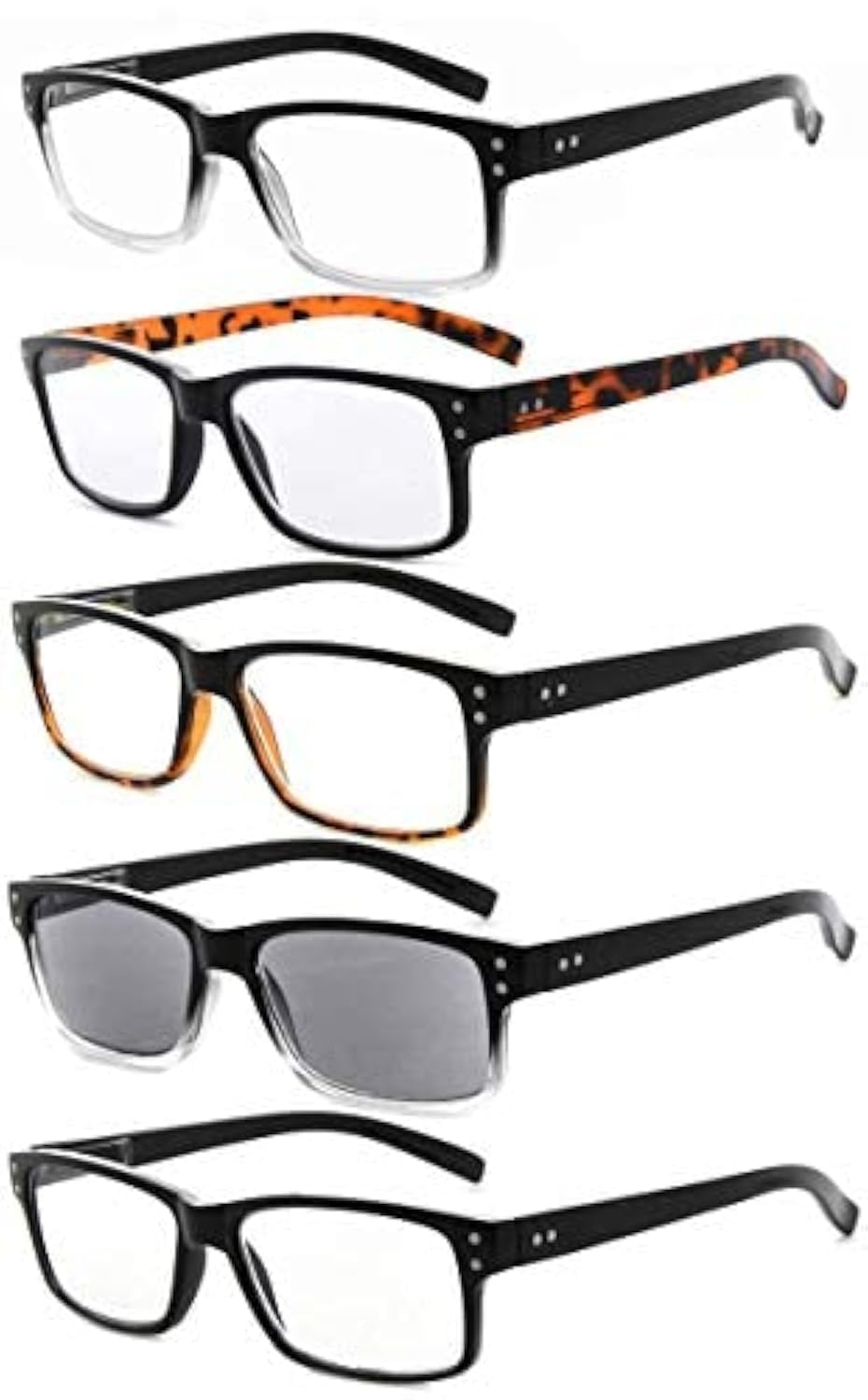Eyekepper 5 Pack Reading Glasses for Men & Women - Spring Hinged Cheater Glasses with Case - Lightweight Readers + Sunglasses for Reading, Driving & Outdoor Activities