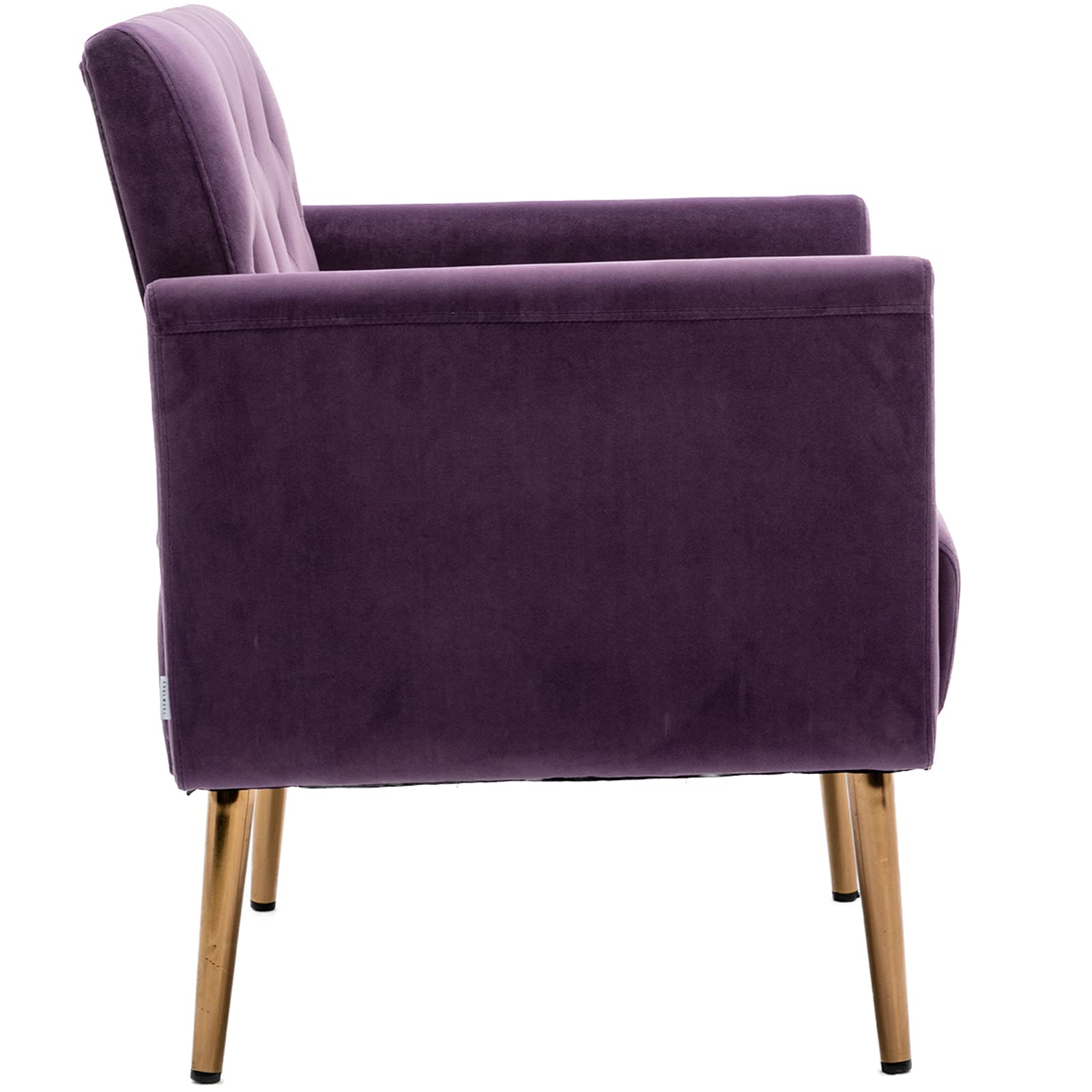 Modern Velvet Accent Chair with Gold Metal Feet - Luxurious Living Room & Bedroom Lounge Chair, Compact Single Sofa for Small Spaces, Perfect TV Armrest Seat for Home, Office or Coffee Shop (Purple) - Ideal for Relaxing, Reading & Entertaining Guests