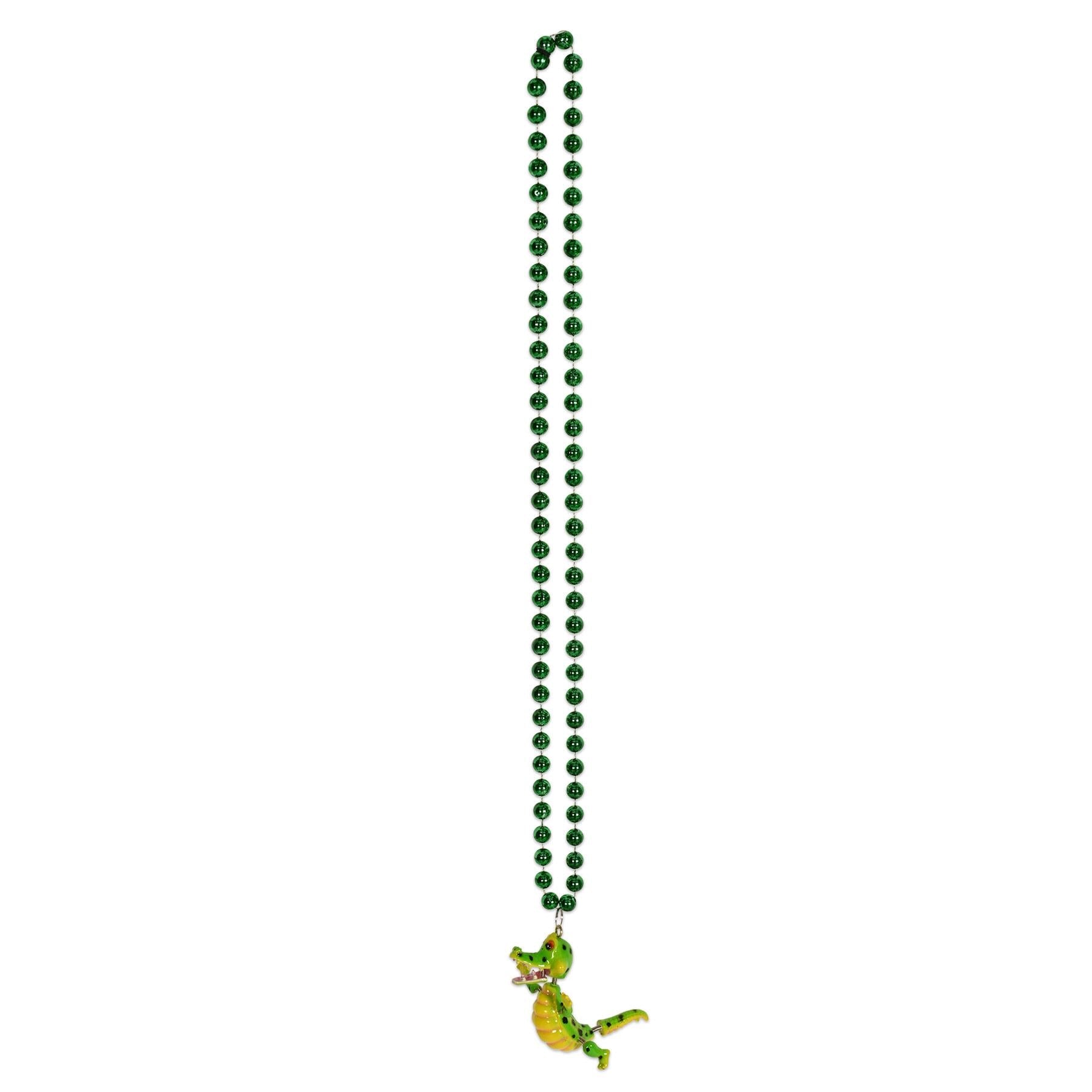 12 Pack Beistle Bead Necklaces with Bobble Alligator Medallion - Fun Mardi Gras Party Favors & Costume Accessories for Kids & Adults