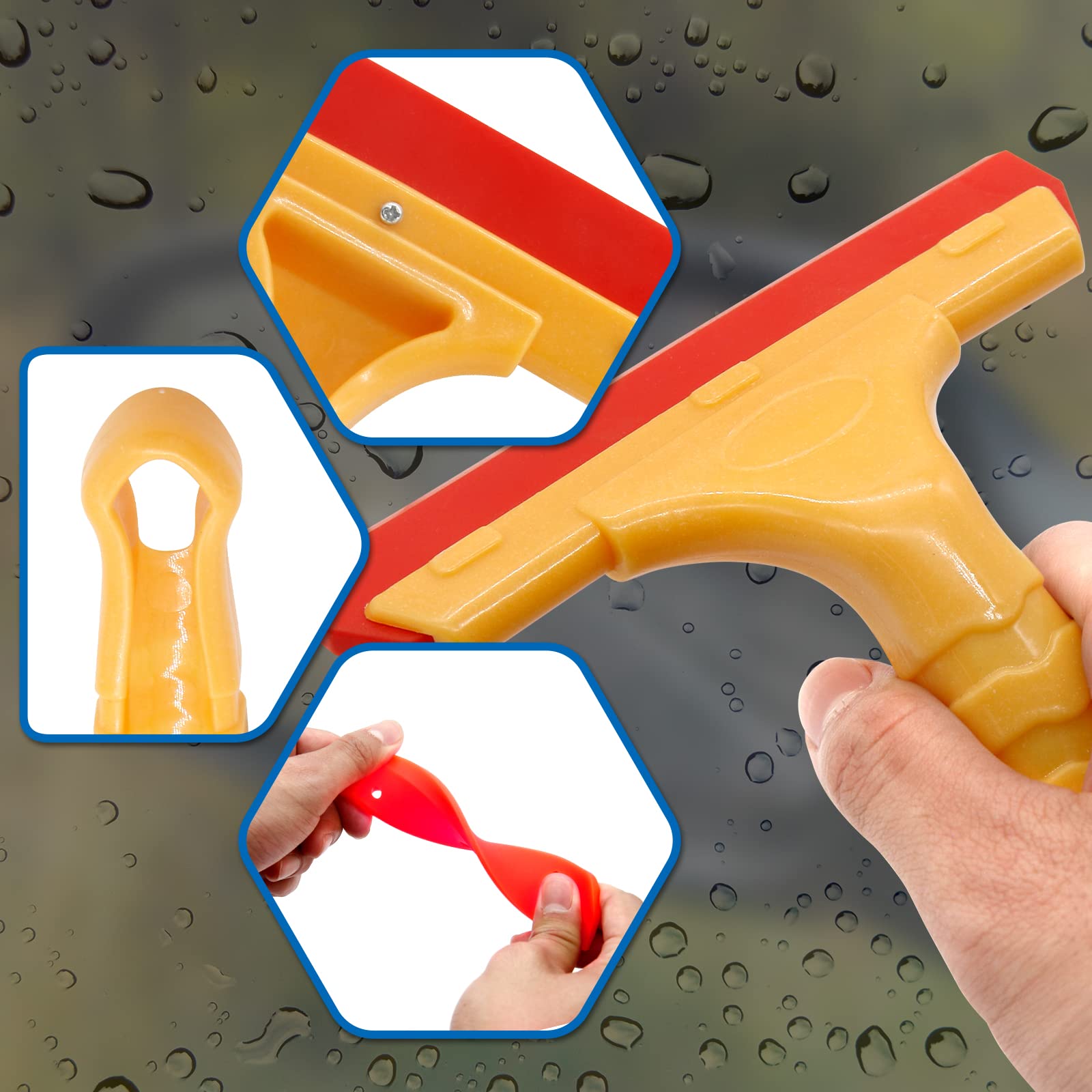 Blade Squeegee - 1 Pack Yellow Shower Glass Squeegee for Car Windshield, Bathroom Mirror & Glass Door - Window Tint Squeegee Tool for Home Cleaning, Auto Detailing & Glass Maintenance