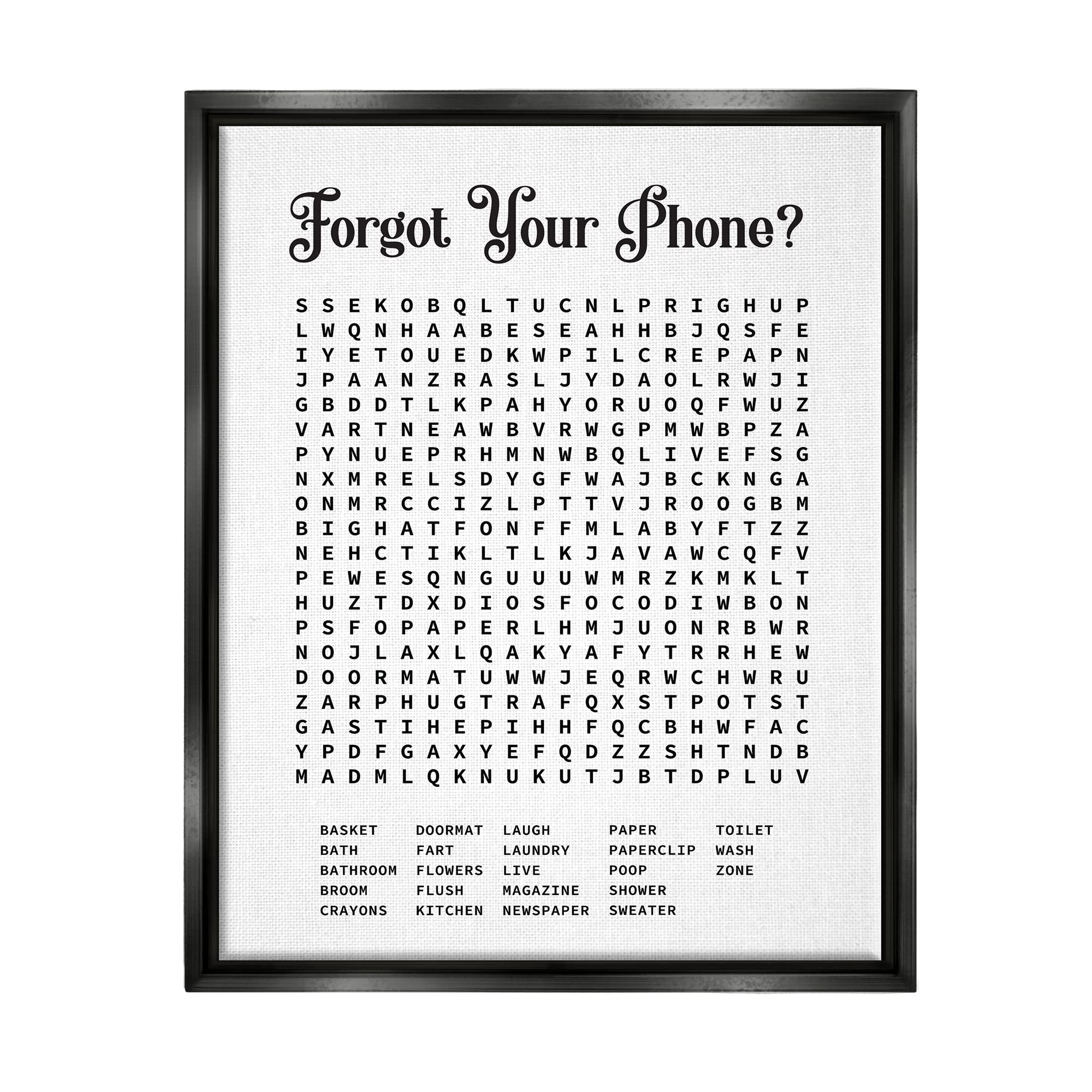 Stupell Industries Phone Crossword Puzzle Bathroom Wall Art - Lettered and Lined Word Design Decor for Home, Office & Gifts | Perfect for Bathroom, Living Room & Bedroom Decor