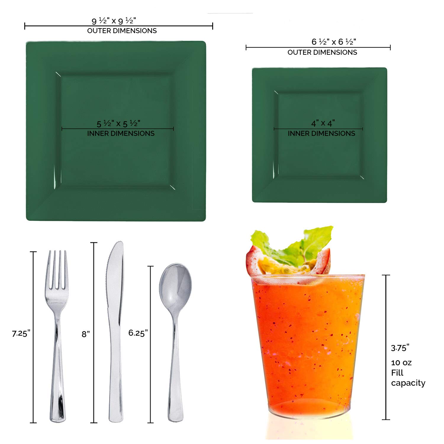 Elegant Disposable Plastic Dinnerware Set - Heavy Duty Plastic Plates for Parties & Events (Hunter Green, Wedding Value Pack for 60 Guests) - Perfect for Weddings, Banquets, Picnics & Outdoor Gatherings