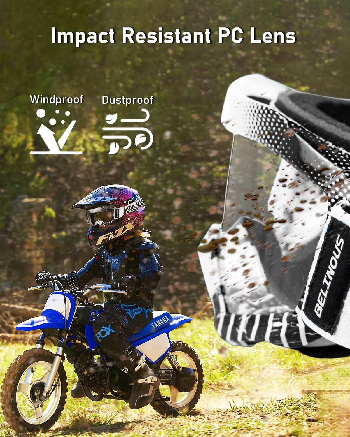 BELINOUS Kids ATV Goggles for Dirt Bike & Motorcycle Riding - Youth MX Goggles for Boys & Girls Ages 3-12 with Soft Comfortable Strap - Perfect for Off-Road, Motocross & Outdoor Adventures