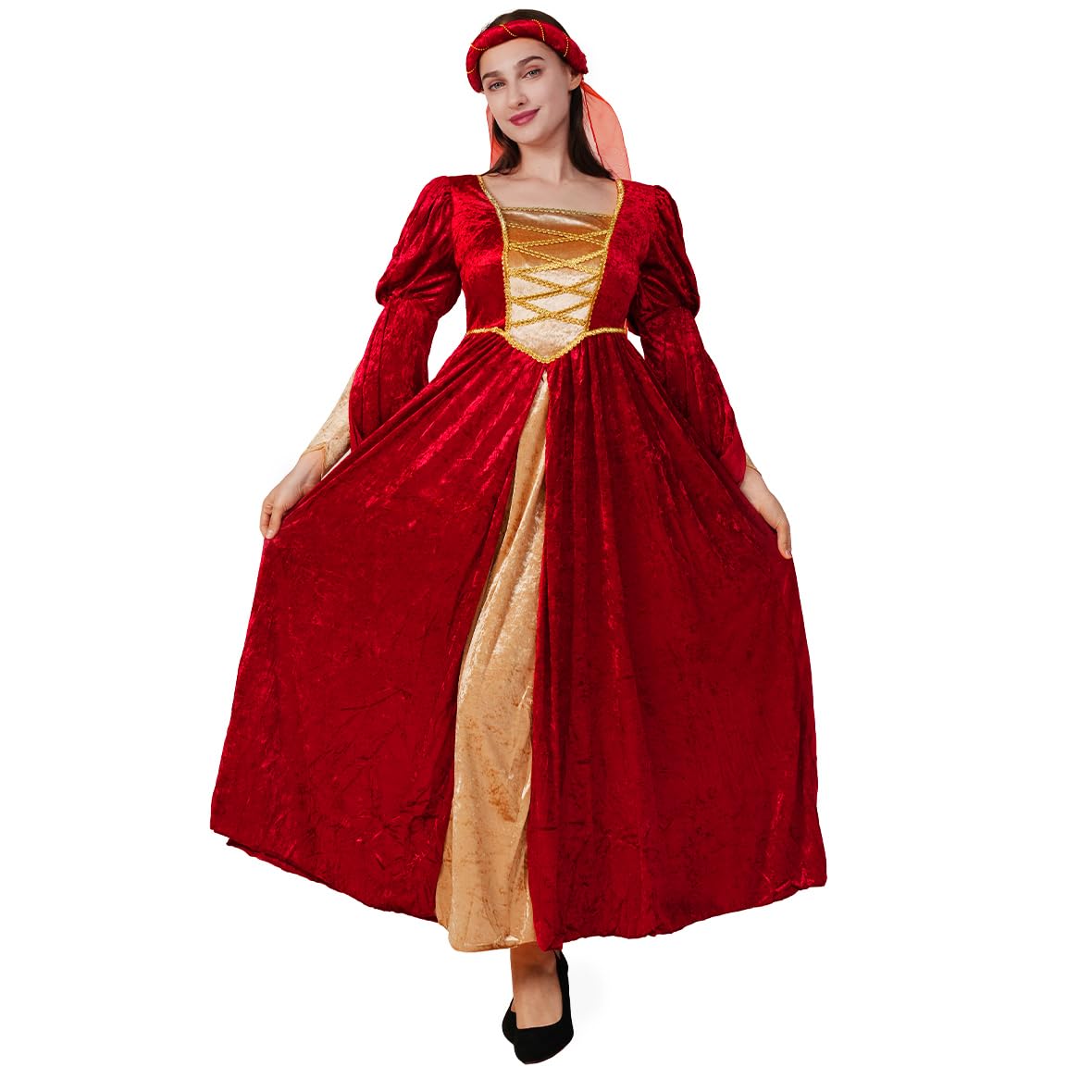 PGOND Women's Medieval Princess Costume - Elegant Renaissance Dress for Halloween, Cosplay, LARP & Fairy Tale Theme Parties | Plus Size Options Available