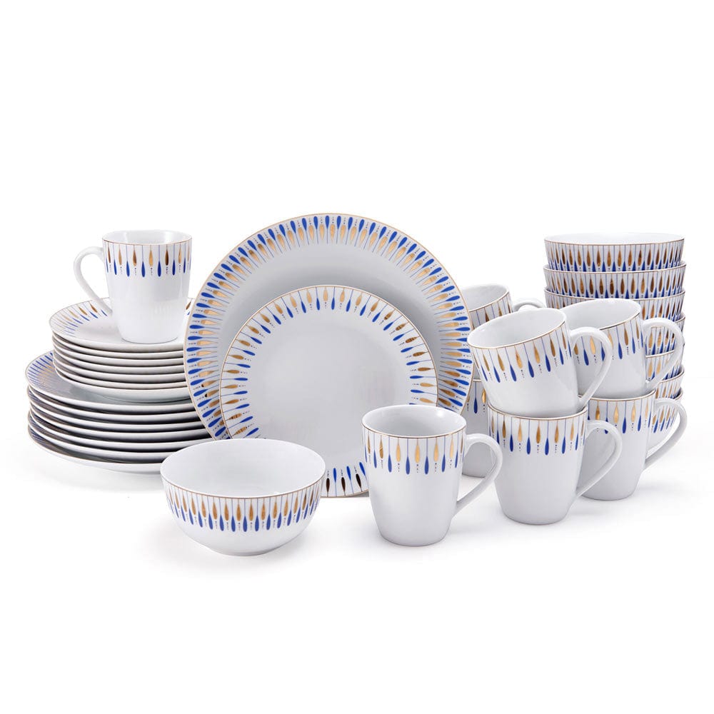 Starburst Blue 32-Piece Dinnerware Set - Service for 8 People - Elegant Dinner Plates, Salad Plates, Bowls & Mugs - Perfect for Family Dinners, Parties & Holiday Gatherings