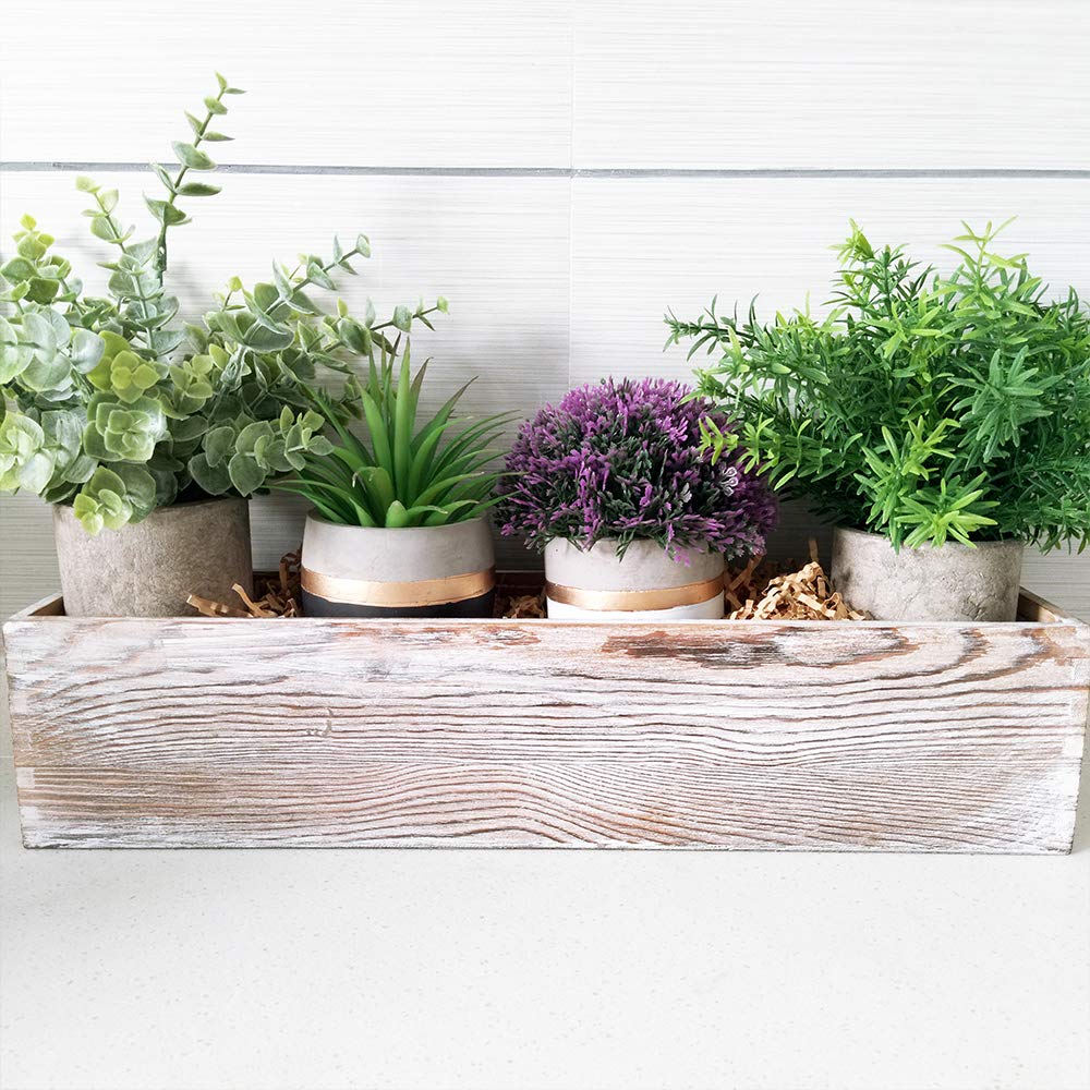 Whitewashed Wooden Planter Box with Inner Plastic Liner - 17.3