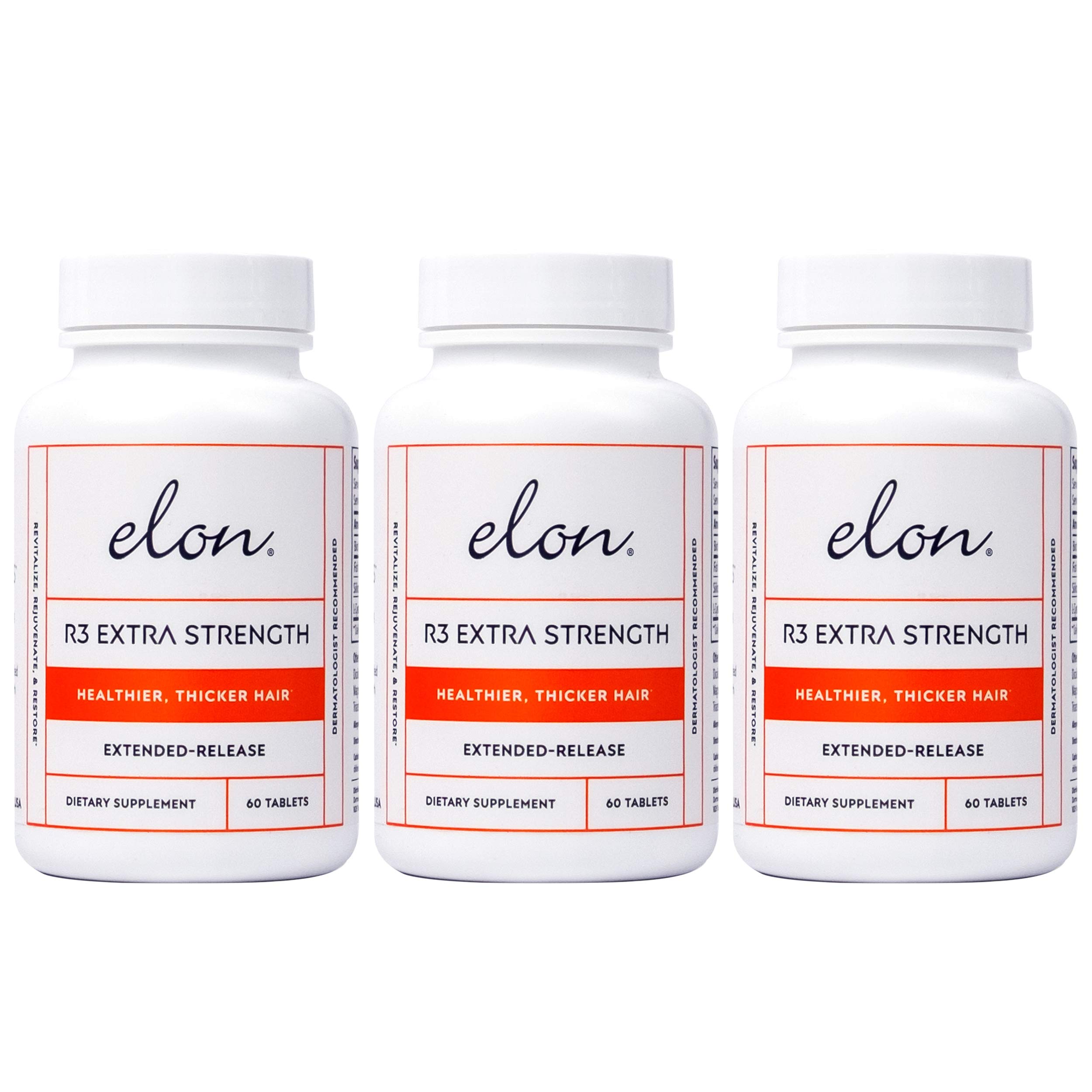Elon R3 Extra Strength Hair Growth Supplement for Women - 5000mcg Biotin & Collagen Formula for Thicker, Fuller Hair - 60 Capsules (Pack of 3) - Promotes Healthy Hair Growth for Daily Hair Care & Styling Support