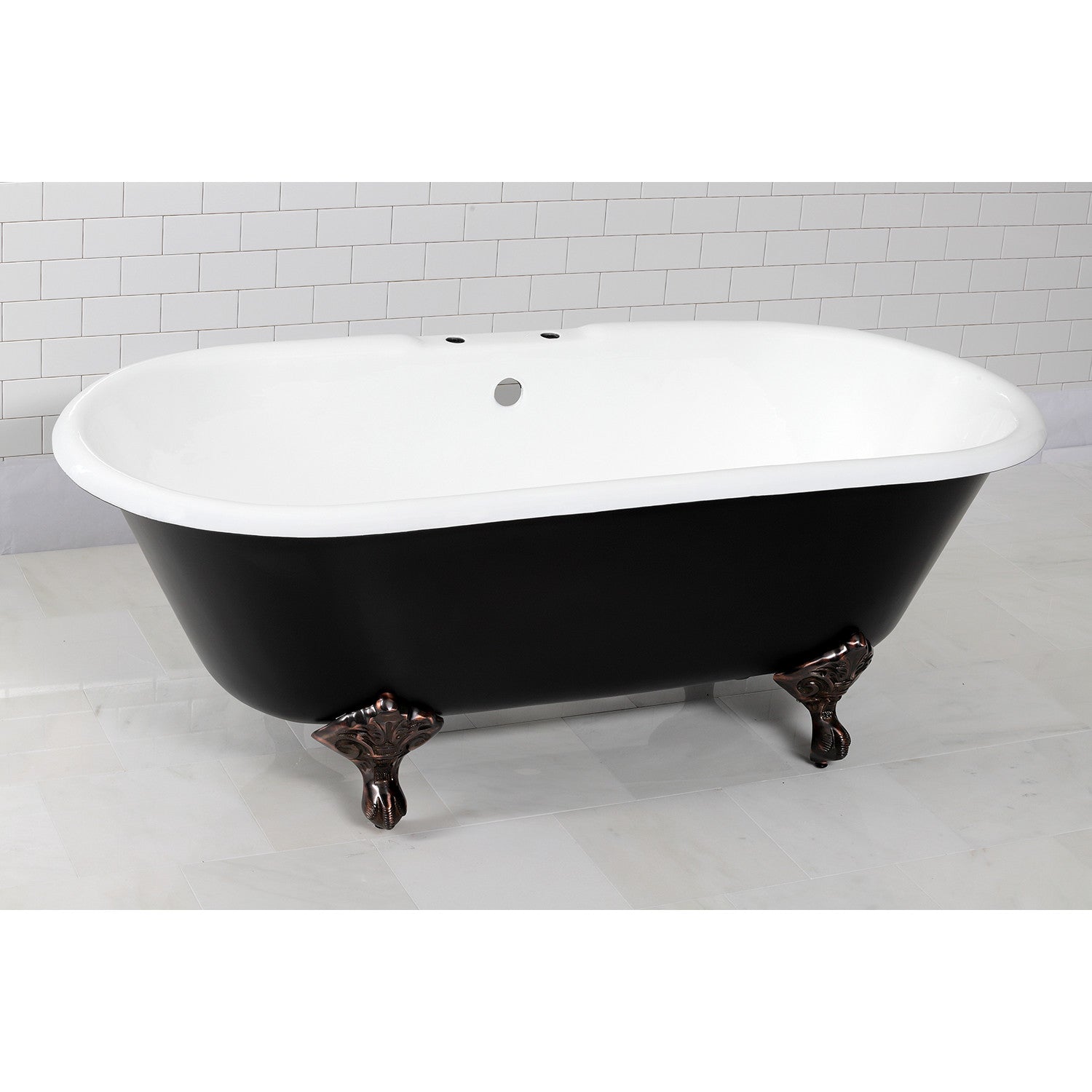 Aqua Eden 66 Inch Cast Iron Clawfoot Bathtub - Oval Double Ended Freestanding Tub with 7 Inch Faucet Holes (Black/White/Oil Rubbed Bronze) | Vintage Bathroom Centerpiece for Luxury Homes & Spa Retreats