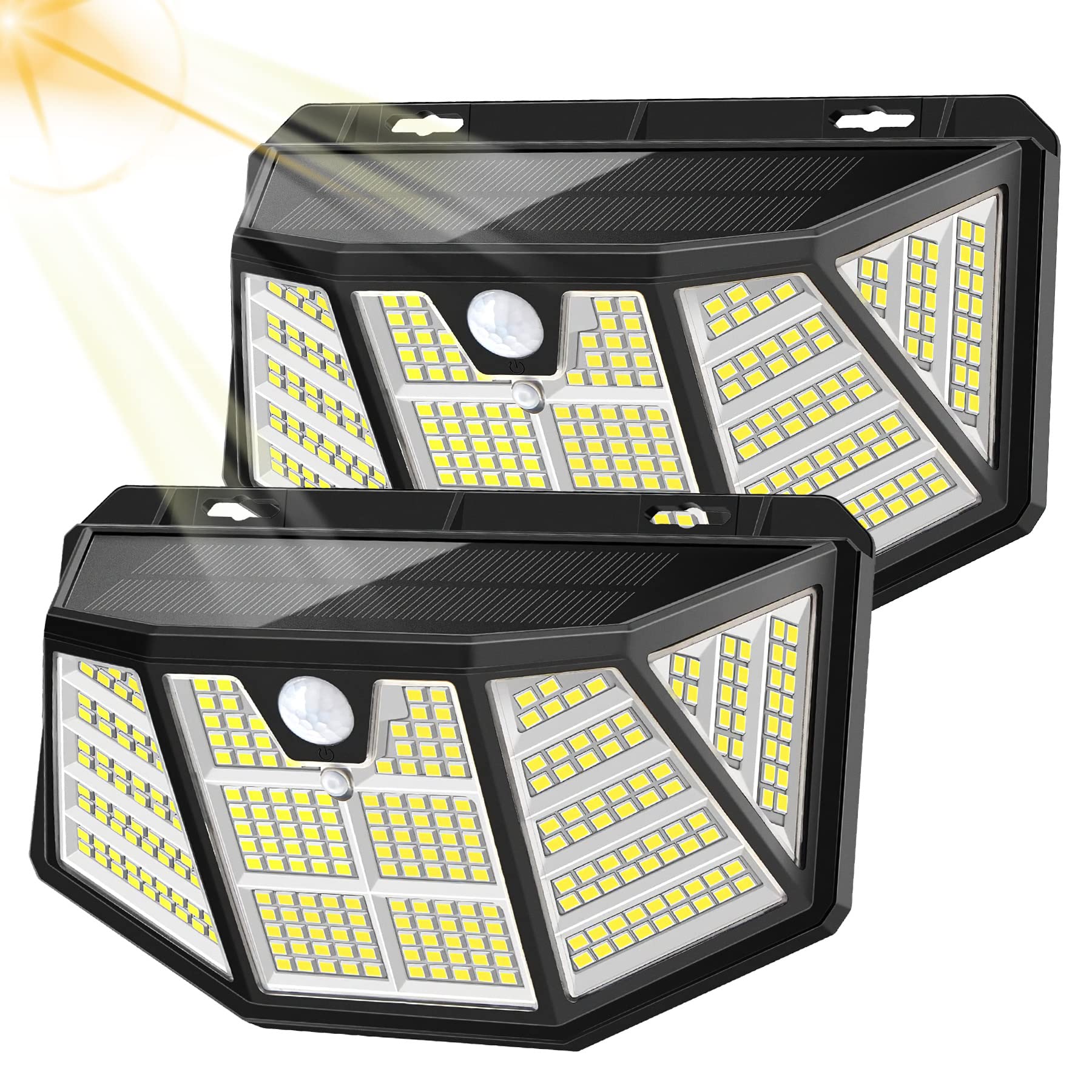 310 LED Solar Motion Sensor Lights Outdoor Waterproof IP65 - 270° Wide Angle, 3 Lighting Modes for Security - Solar Powered LED Light for Garage, Backyard, Deck, Fence, Driveway, Porch & Shed | Perfect for Nighttime Safety & Landscape Illumination