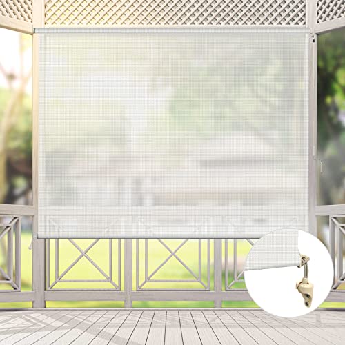 Custom Cordless Roller Shades - Light Filtering Pure White Fabric Outdoor Blinds with Premium UV Protection | Perfect for Doors, Patio, Gazebo, Porch & Balcony | Sun Protection & Privacy Solution for Home & Outdoor Spaces
