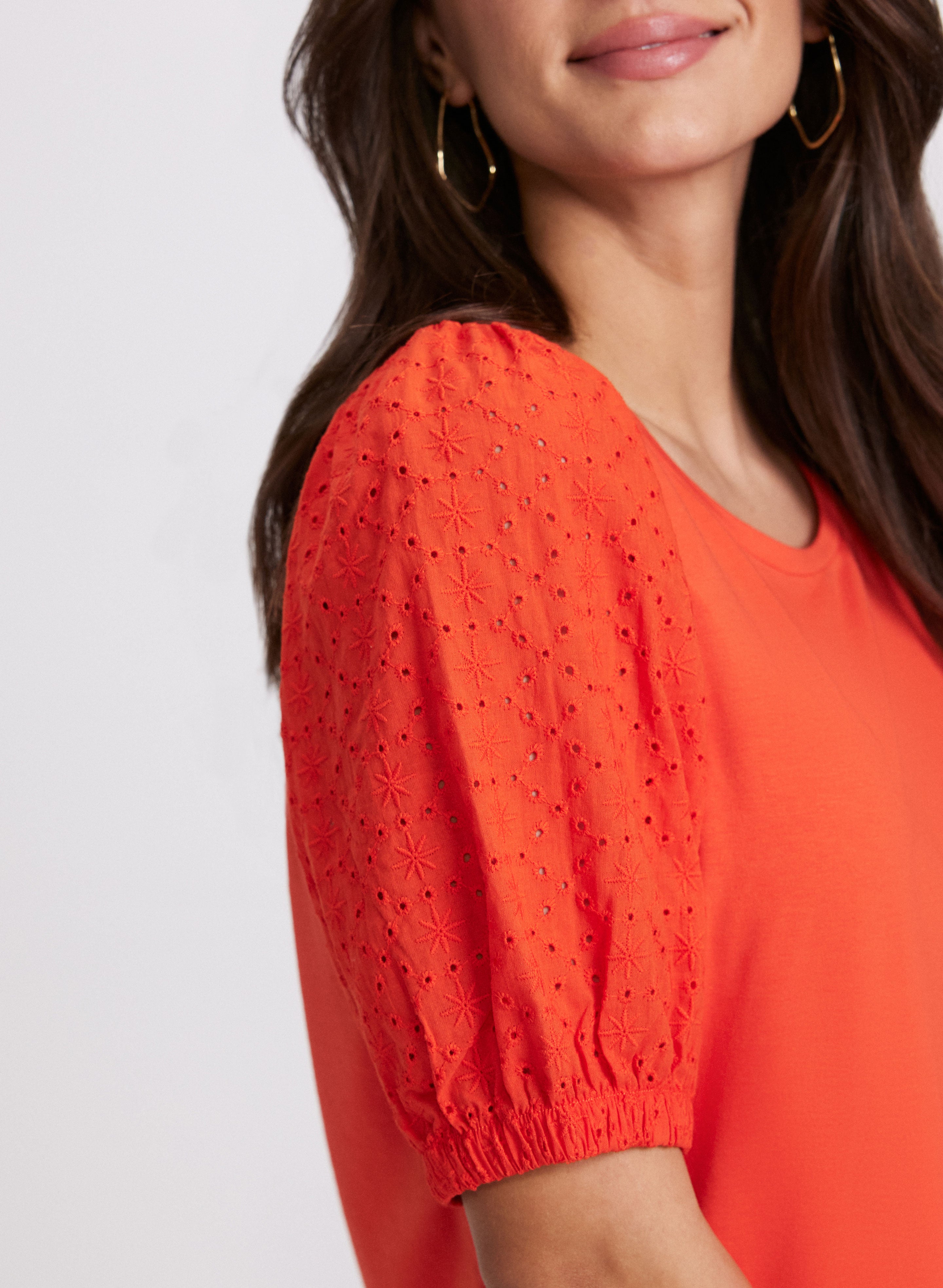 Stylish Eyelet Sleeve T-Shirt for Women - Breathable Summer Fashion Top - Perfect for Casual Outings, Beach Vacations & Date Nights