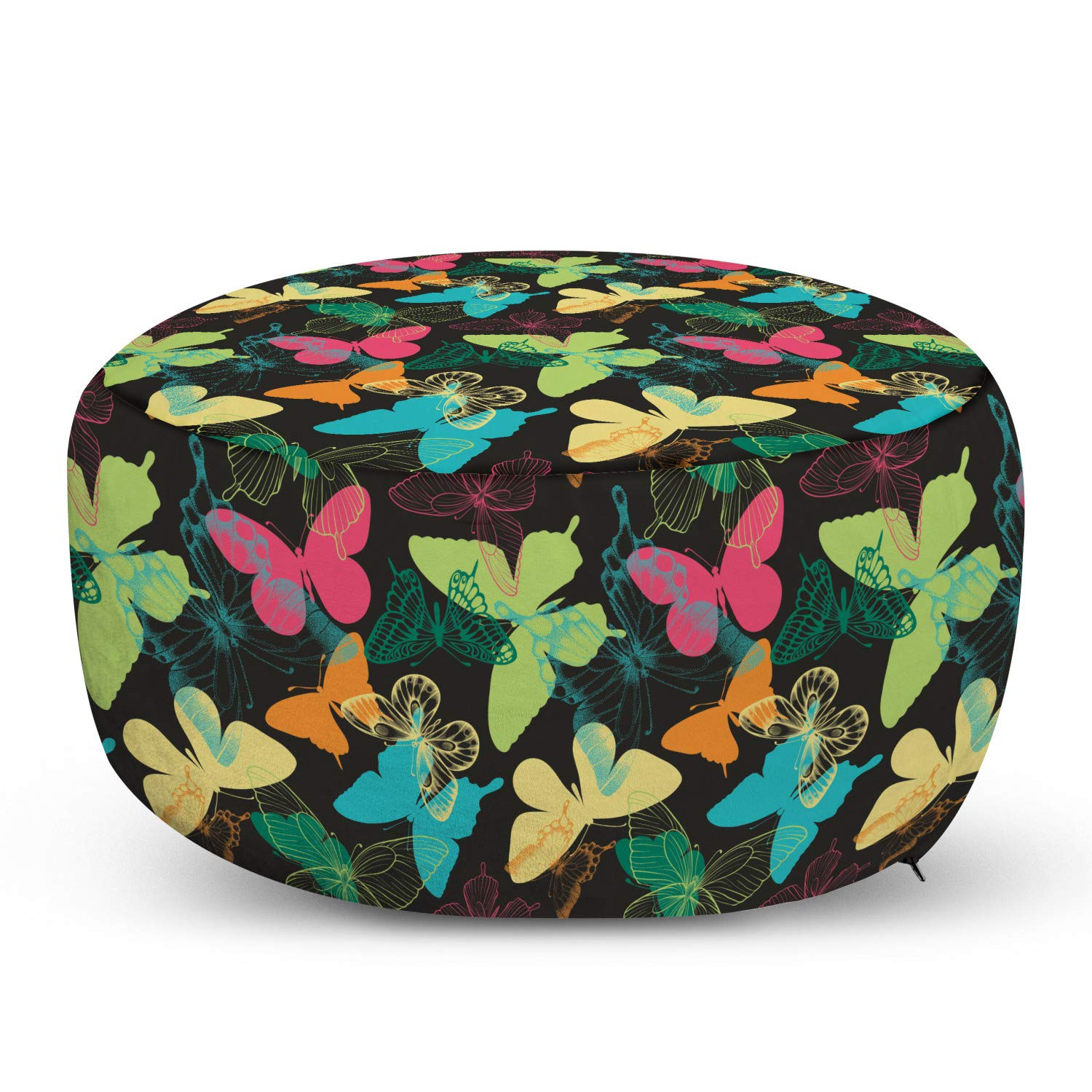 Ambesonne Butterfly Ottoman Pouf - Colorful Spring Insect Pattern Foot Rest with Removable Cover - Soft Decorative Pouf for Living Room, Bedroom & Nursery - Perfect for Relaxing, Reading & Home Decor (Multicolor)