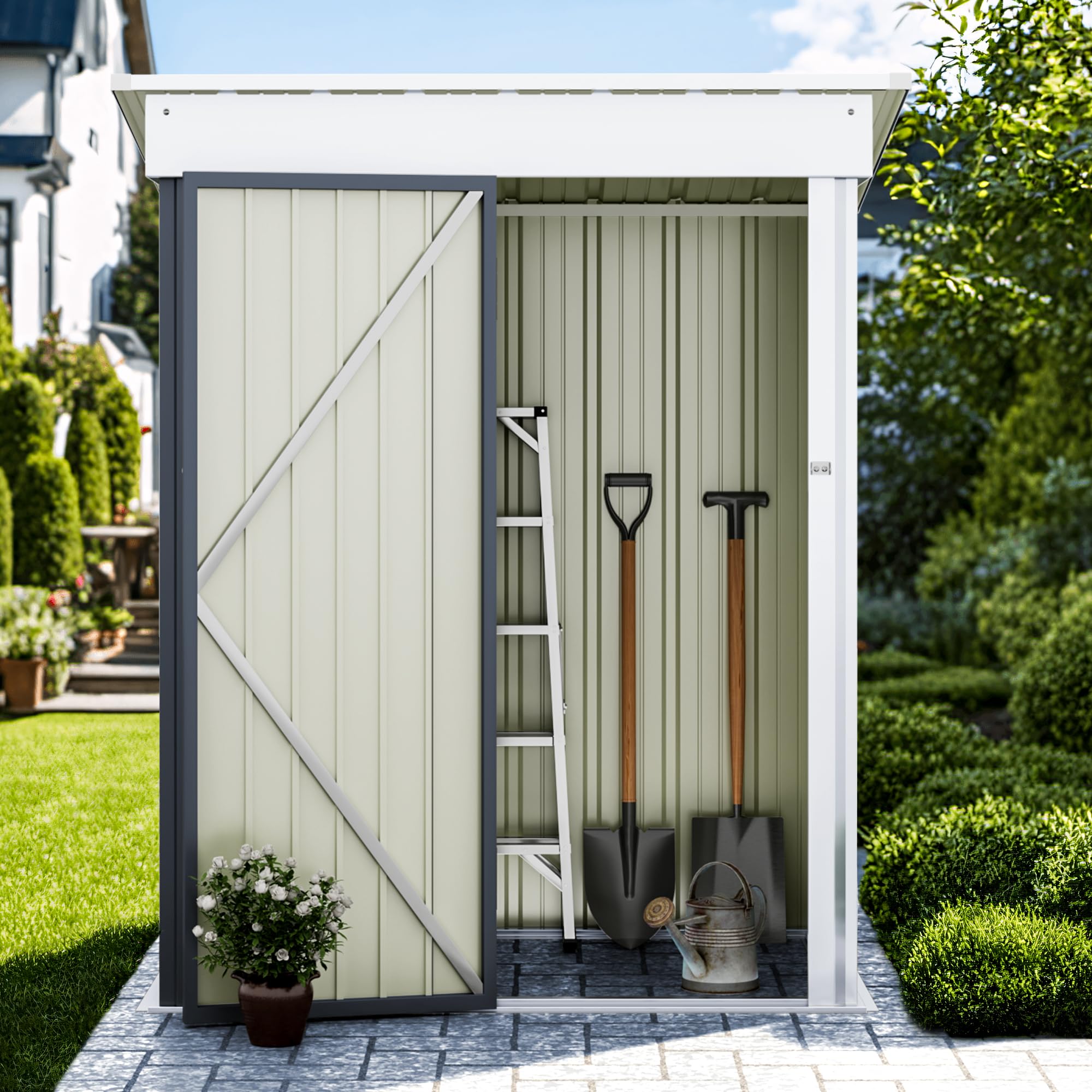 Greesum 5FT x 3FT Outdoor Storage Shed - Steel Utility Tool Shed with Lockable Door for Garden, Patio & Backyard | Weatherproof Metal Storage House for Lawn Equipment, Gardening Tools & Outdoor Gear (Gray)