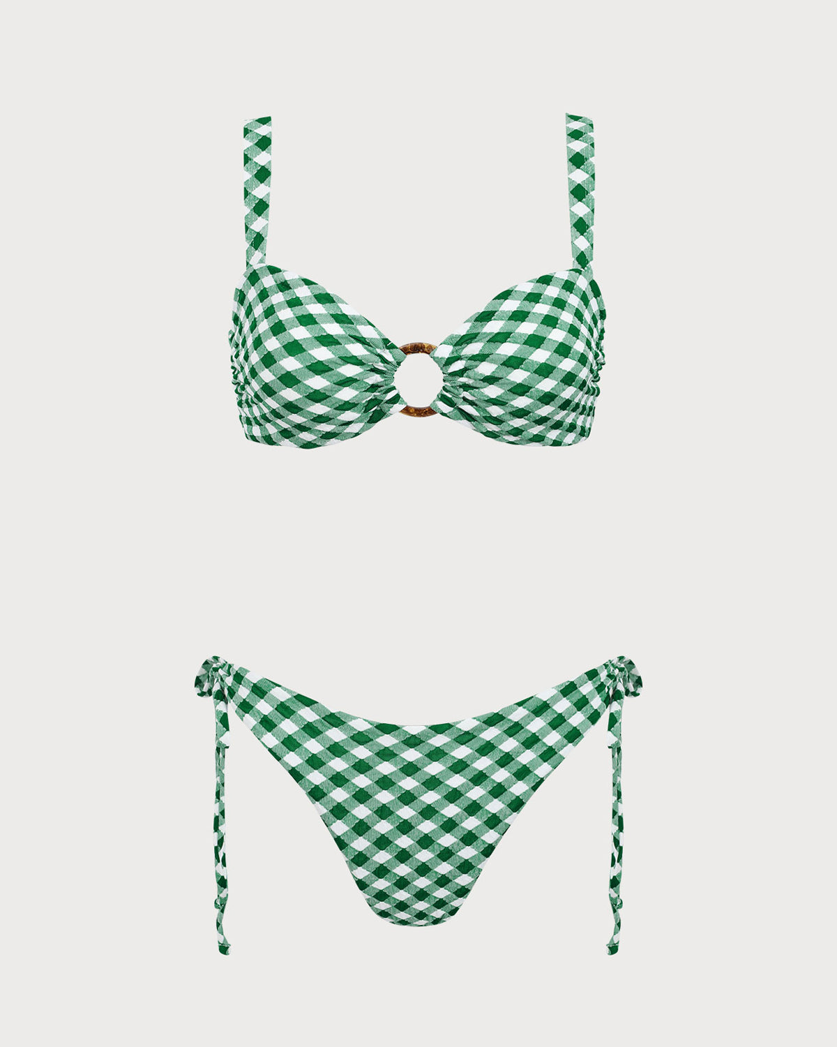 Stylish Green Plaid O-Ring Bikini Set - Sexy Two Piece Swimwear for Women - Perfect for Beach Vacations, Pool Parties & Summer Getaways