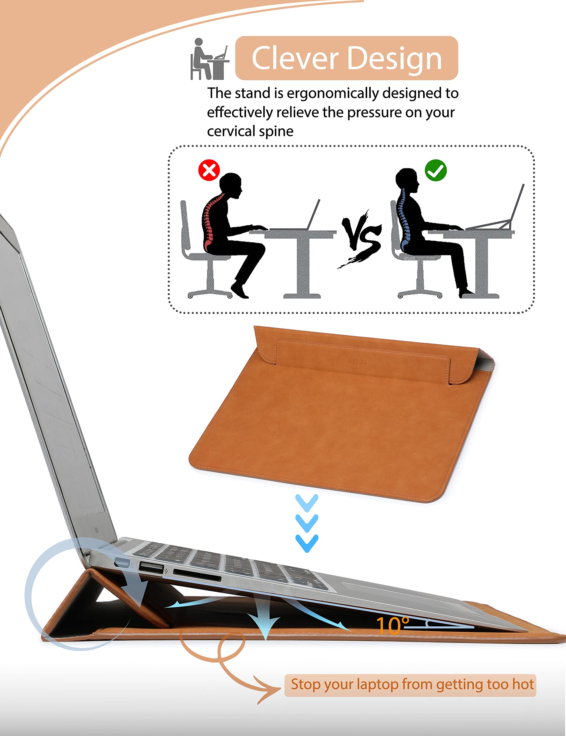 Premium 15-16 Inch Laptop Sleeve with Stand - Compatible with MacBook Pro 16 M1 Pro/Max (A2485, A2141 2019-2022), MacBook Pro 15 (2012-2019) & Surface Laptop 15 - Includes Accessory Bag (Brown) - Perfect for Work, Travel & School Protection