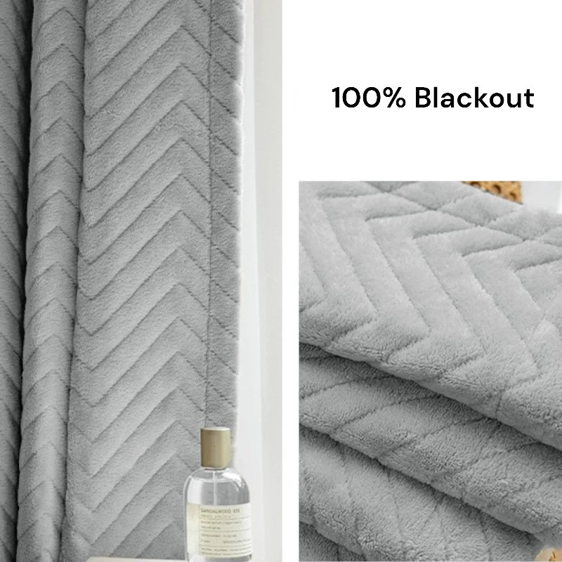 Judith Chevron Velvet Thermal Insulated Soundproof Blackout Curtains for Bedroom & Living Room - Energy Efficient Noise Reducing Window Treatment for Home Decor