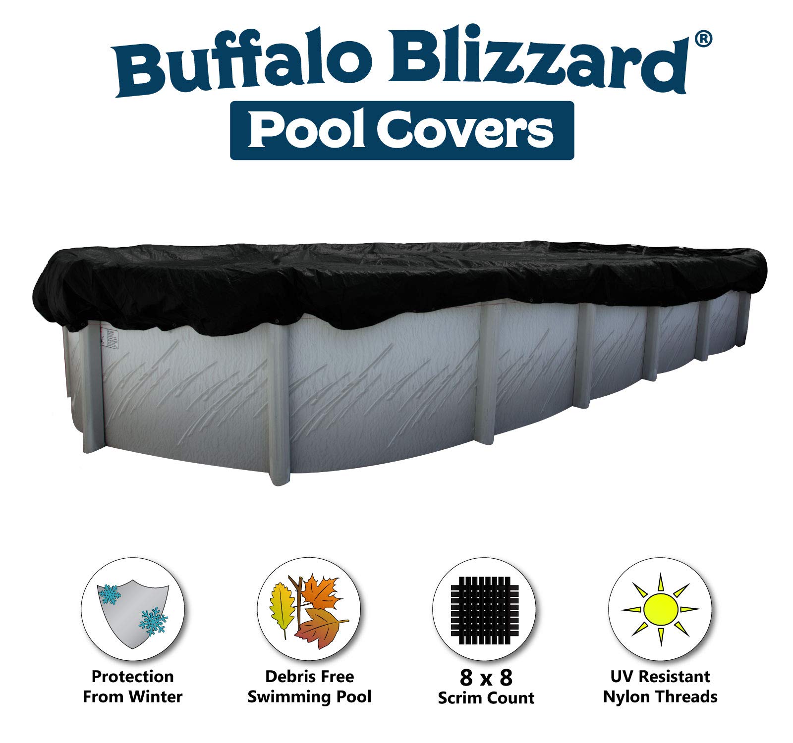 Buffalo Blizzard 18x36ft Oval Above Ground Pool Cover - Heavy Duty Reversible Winter Pool Cover (Blue/Black) with UV Protection | Shields from Debris & Extreme Weather | Perfect for Winterizing Inground & Above Ground Pools