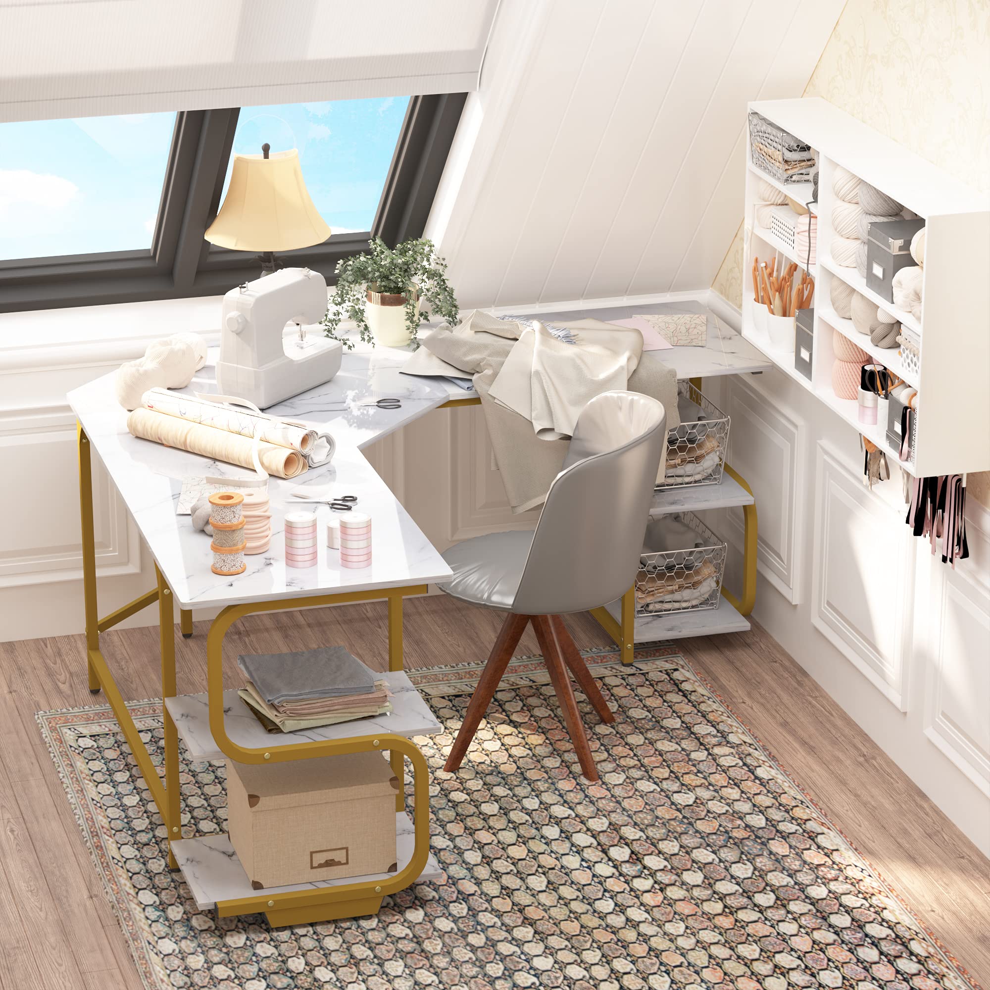 Modern L-Shaped Desk with Shelves - 64.84