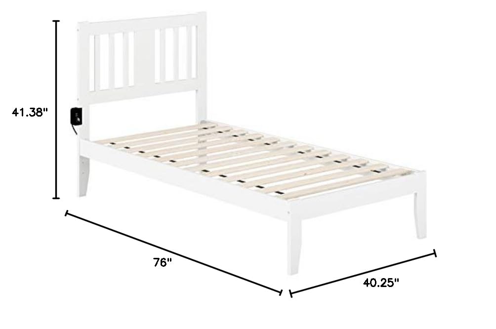 BOWERY HILL White Twin Spindle Bed Frame with Built-in USB Turbo Charger - Perfect for Modern Bedrooms, Guest Rooms & Small Spaces