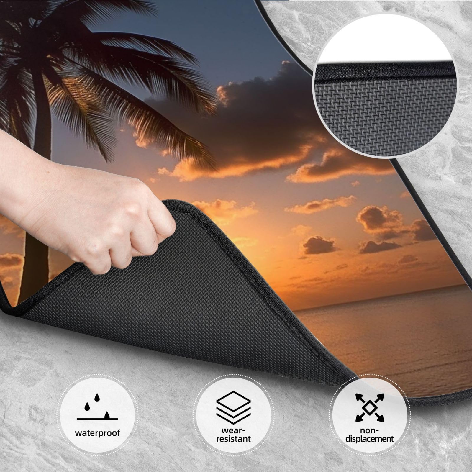 Sunrise Tropical Palm Tree Car Mats - Set of 4 Waterproof Automotive Floor Mats with Built-in Heel Pad for Cars, Trucks, Vans & SUVs | Perfect for Beach Trips, Road Adventures & Tropical-Themed Vehicles
