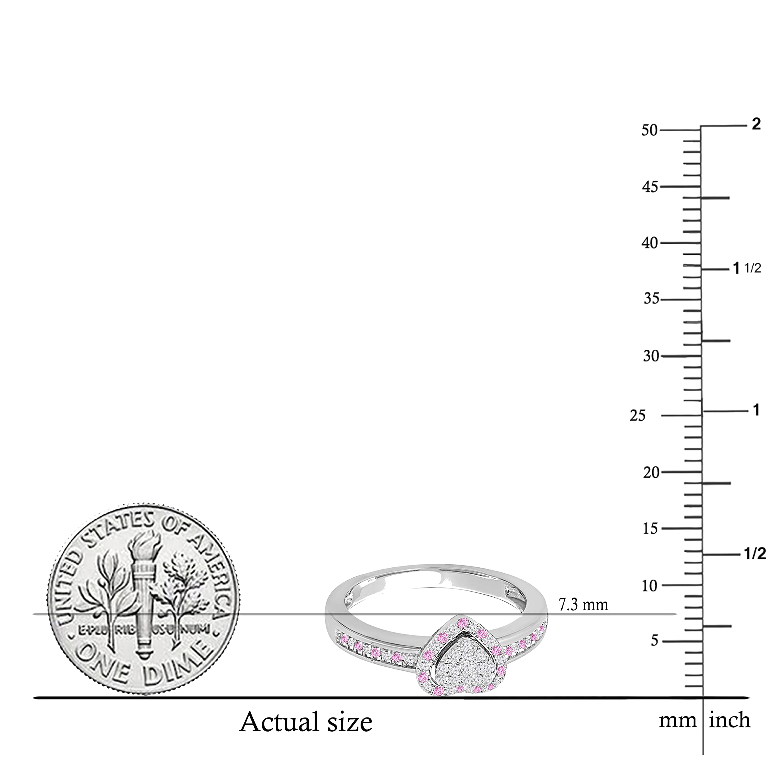 Dazzlingrock Collection 925 Sterling Silver Round Pink Sapphire & White Diamond Double Heart Halo Engagement Ring for Women - Perfect for Proposals, Anniversaries & Romantic Gifts