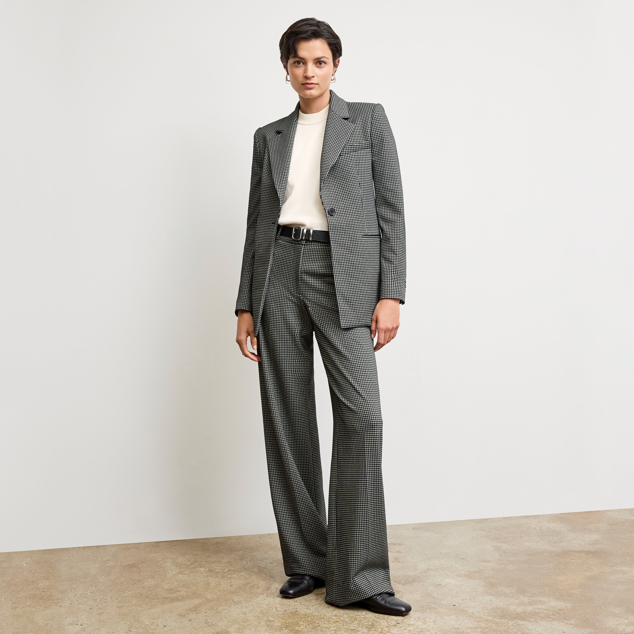 Tinsley Wide Leg Pants for Women - Soft Knit Suiting Fabric with Classic Check Pattern | Office Wear & Casual Outfits