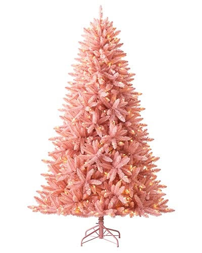 Treetopia 7ft Pink Artificial Christmas Tree with 450 LED Candlelight Lights - Pre-lit Rose Pink Holiday Tree Includes Stand, Foot Pedal & Accessories - Perfect for Living Room, Bedroom or Office Decor