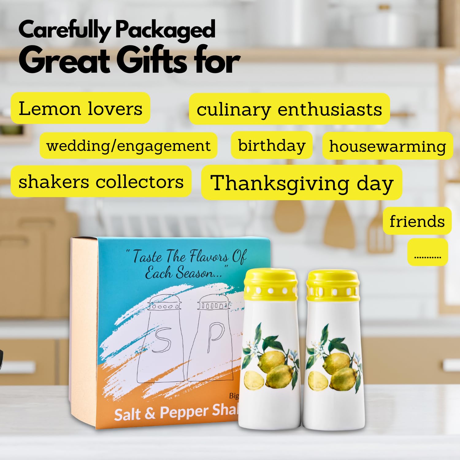 Lemon Salt and Pepper Shakers Set - Farmhouse Kitchen Decor, Cute Lemon-Shaped Seasoning Dispensers for Cooking & Dining - Perfect Lime Collectible Gift for Mother's Day, Housewarming, or Kitchen Upgrade