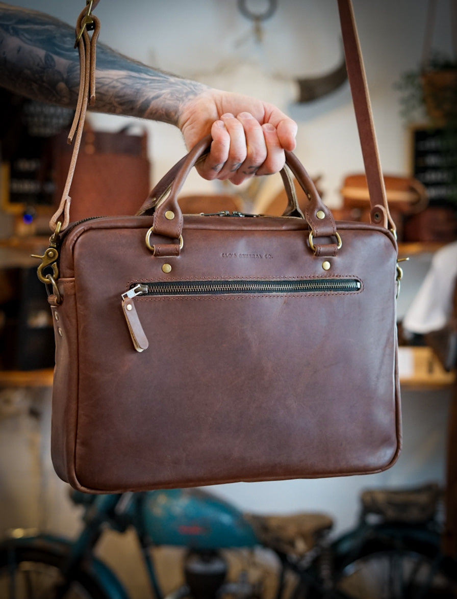 Premium Leather Work Bag for Professionals - Dark Amber Harness - Stylish & Durable Laptop Briefcase for Office, Business Travel & Commuting