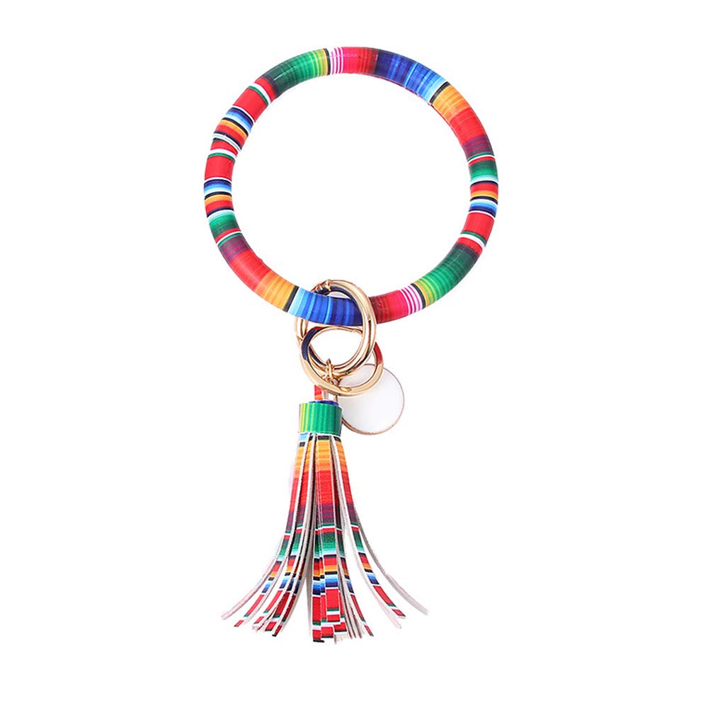 Stylish PU Leather Wristlet Keychain Bracelet with Tassel - Round Ring Key Holder for Women & Girls - Multicolor Fashion Accessory - Perfect for Everyday Use, Gifts & Travel Essentials