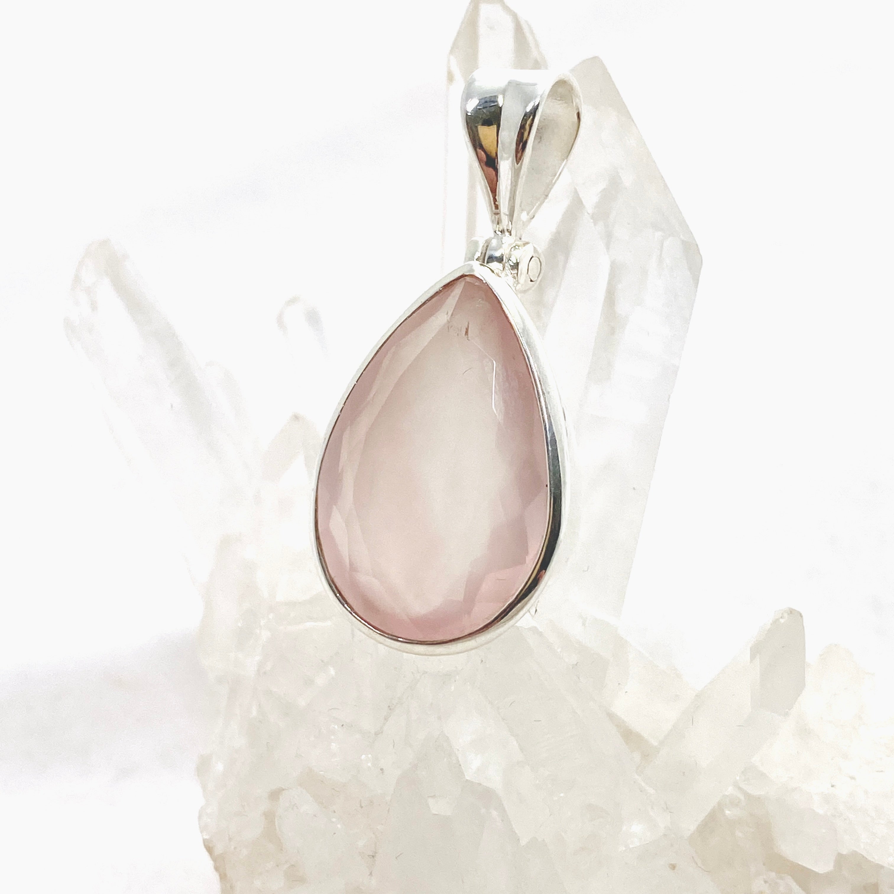 Rose Quartz Teardrop Faceted Pendant Necklace - Natural Gemstone Jewelry for Women - Perfect for Meditation, Healing & Everyday Elegance