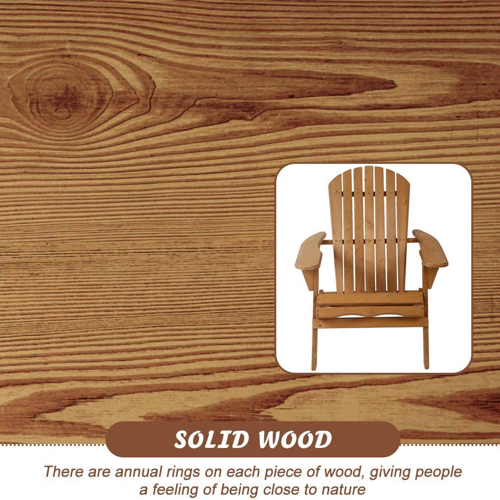 Premium Folding Adirondack Chair - Solid Wood Patio Lounger with Weather-Resistant Natural Finish, 250LBS Capacity - Perfect for Deck, Backyard, Garden & Outdoor Relaxation